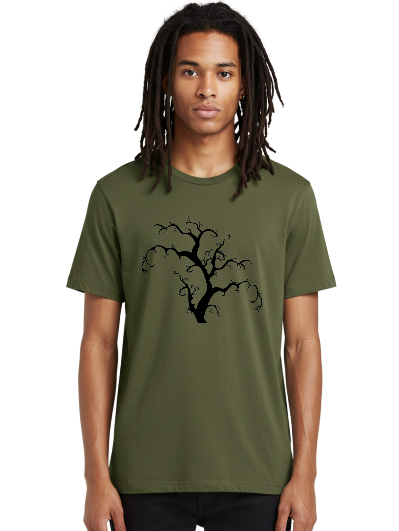 Dead-Tree-Silhouette Men'S Graphic Tee, 100% Cotton, Comfortable Casual Summer Wear, Machine Washable, Dead Tree Silhouette, Barren Branches, Spooky Atmosphere, Gothic Art, Mysterious, Haunting, Twisted, Eerie Aab213