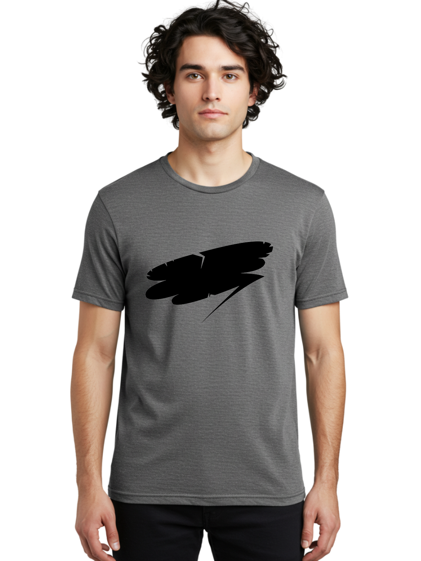 Feather-Silhouette Men'S Graphic Tee, 100% Cotton, Comfortable Casual Summer Wear, Machine Washable, Feather Silhouette, Black Feather, Minimalist Design, Simple Graphics, Bold Shapes, Graphic Elements, Abstract Art Aab214