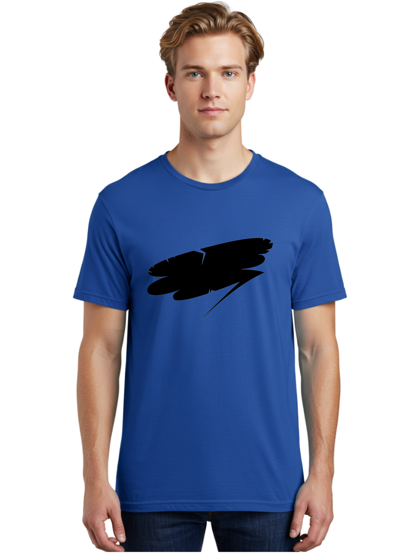 Feather-Silhouette Men'S Graphic Tee, 100% Cotton, Comfortable Casual Summer Wear, Machine Washable, Feather Silhouette, Black Feather, Minimalist Design, Simple Graphics, Bold Shapes, Graphic Elements, Abstract Art Aab214