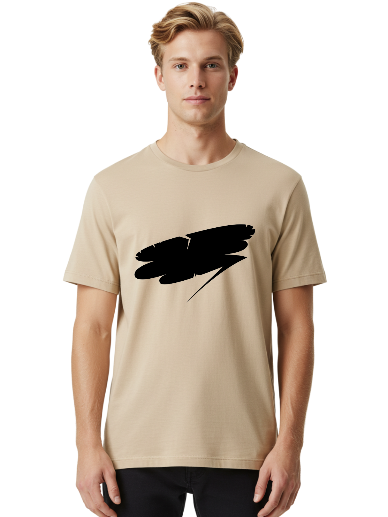 Feather-Silhouette Men'S Graphic Tee, 100% Cotton, Comfortable Casual Summer Wear, Machine Washable, Feather Silhouette, Black Feather, Minimalist Design, Simple Graphics, Bold Shapes, Graphic Elements, Abstract Art Aab214