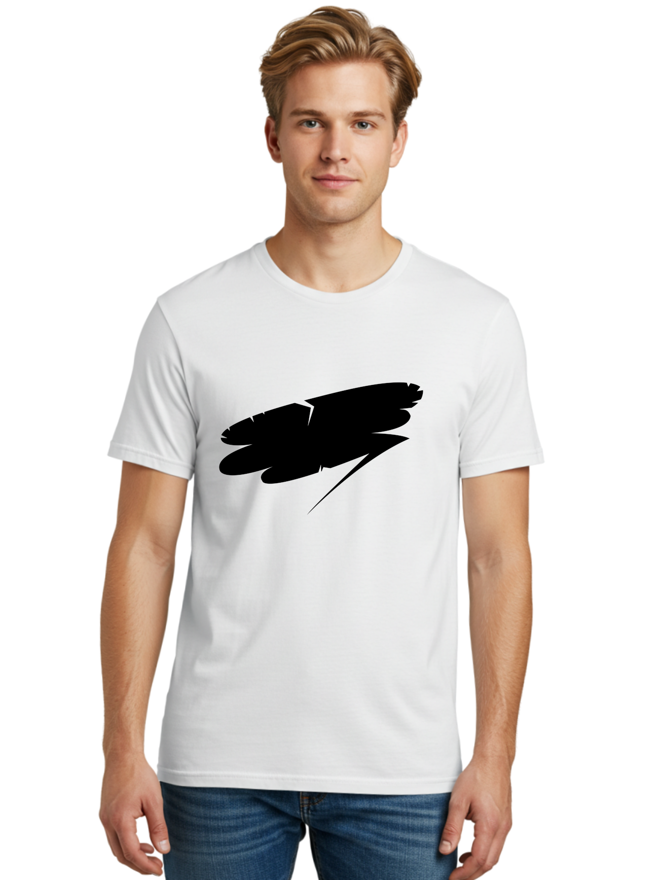Feather-Silhouette Men'S Graphic Tee, 100% Cotton, Comfortable Casual Summer Wear, Machine Washable, Feather Silhouette, Black Feather, Minimalist Design, Simple Graphics, Bold Shapes, Graphic Elements, Abstract Art Aab214