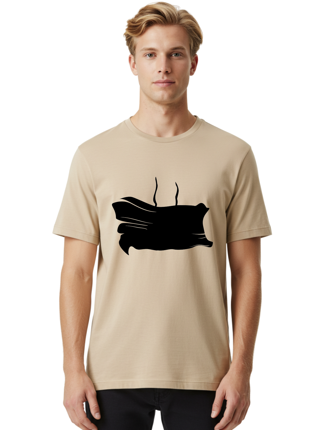 Fish-Silhouette Men'S Graphic Tee, 100% Cotton, Comfortable Casual Summer Wear, Machine Washable, Black Smear, Abstract Art, Brush Stroke, Artistic Expression, Creative Design, Modern Art, Hand Drawn, Digital Art Aab215