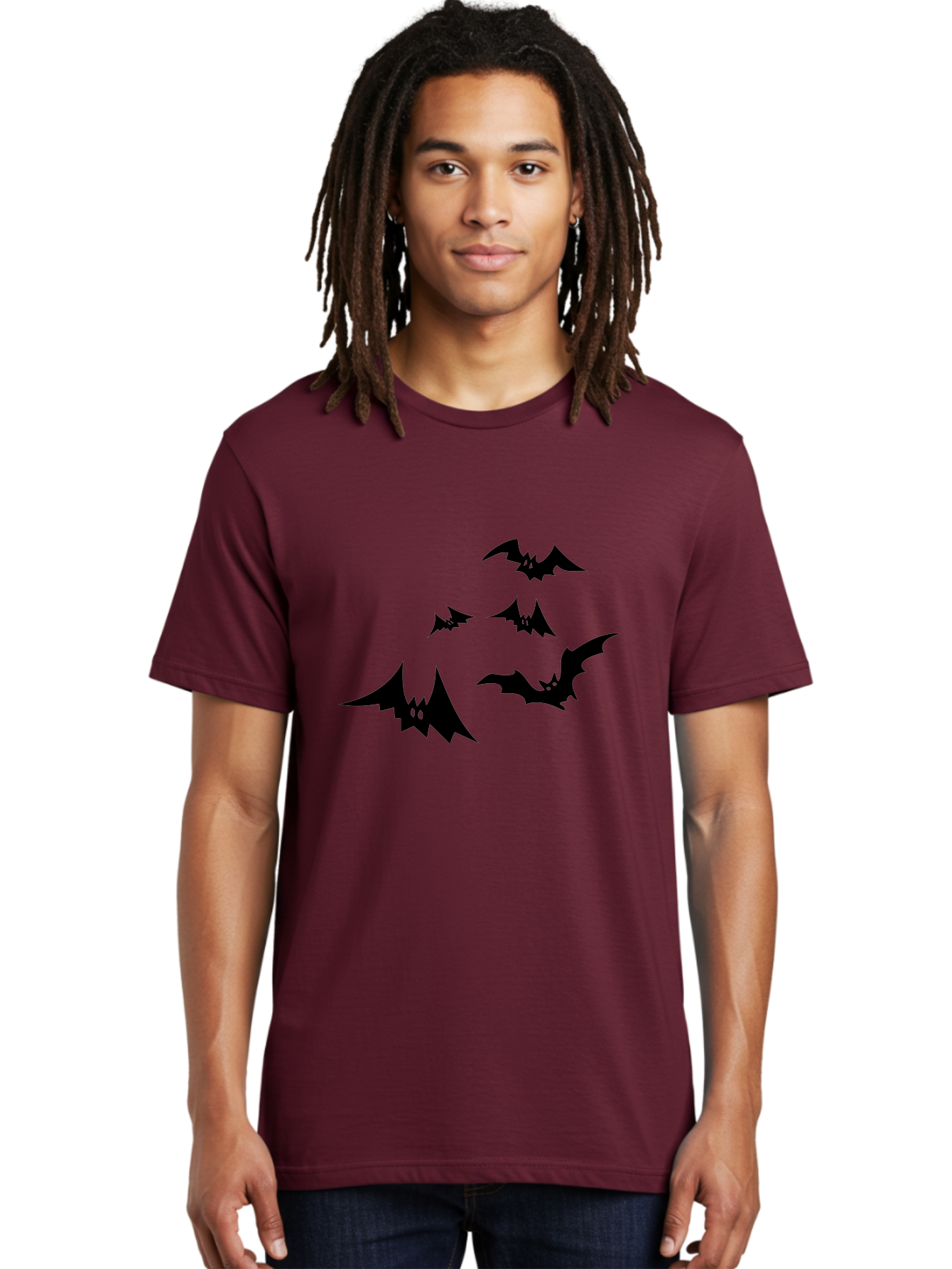 Flying-Bats Men'S Graphic Tee, 100% Cotton, Comfortable Casual Summer Wear, Machine Washable, Black Bats, Flying Bats, Halloween Symbols, Spooky Creatures, Gothic Decorations, Eerie Silhouettes, Dark Magic, Halloween Decorations Aab216