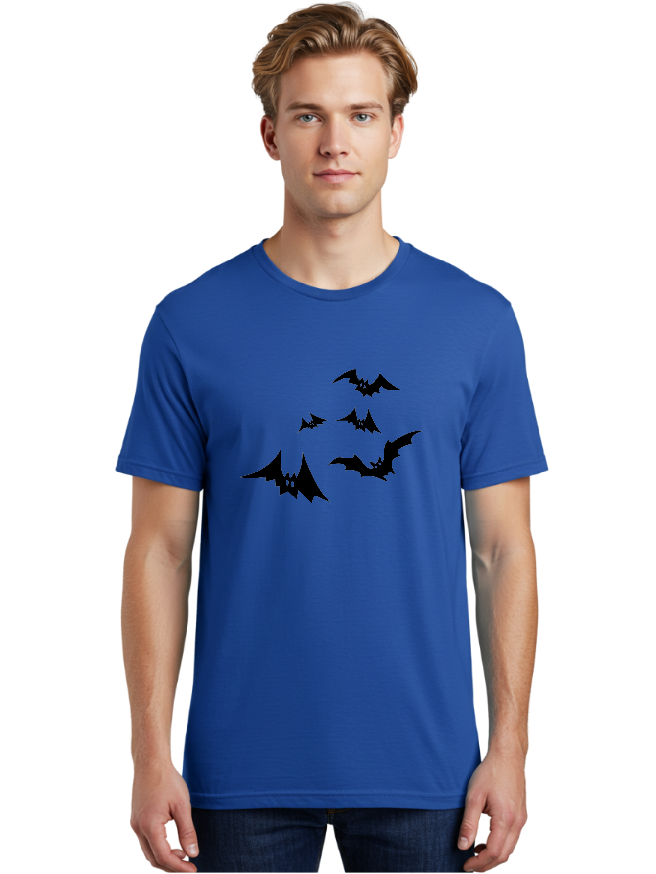 Flying-Bats Men'S Graphic Tee, 100% Cotton, Comfortable Casual Summer Wear, Machine Washable, Black Bats, Flying Bats, Halloween Symbols, Spooky Creatures, Gothic Decorations, Eerie Silhouettes, Dark Magic, Halloween Decorations Aab216