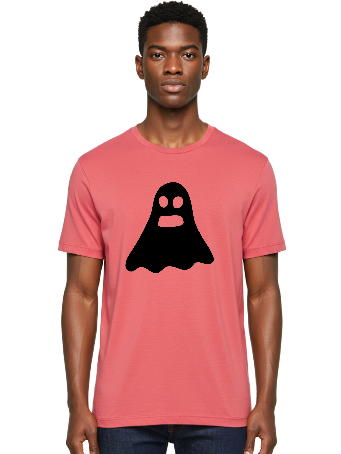 Ghost Men'S Graphic Tee, 100% Cotton, Comfortable Casual Summer Wear, Machine Washable, Ghost Character, Cartoon Style, Spooky Atmosphere, Simple Design, Bold Silhouette, Creepy Face, Halloween Theme, Paranormal Activity Aab218