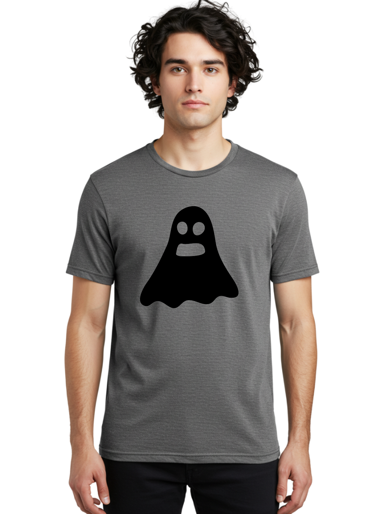 Ghost Men'S Graphic Tee, 100% Cotton, Comfortable Casual Summer Wear, Machine Washable, Ghost Character, Cartoon Style, Spooky Atmosphere, Simple Design, Bold Silhouette, Creepy Face, Halloween Theme, Paranormal Activity Aab218