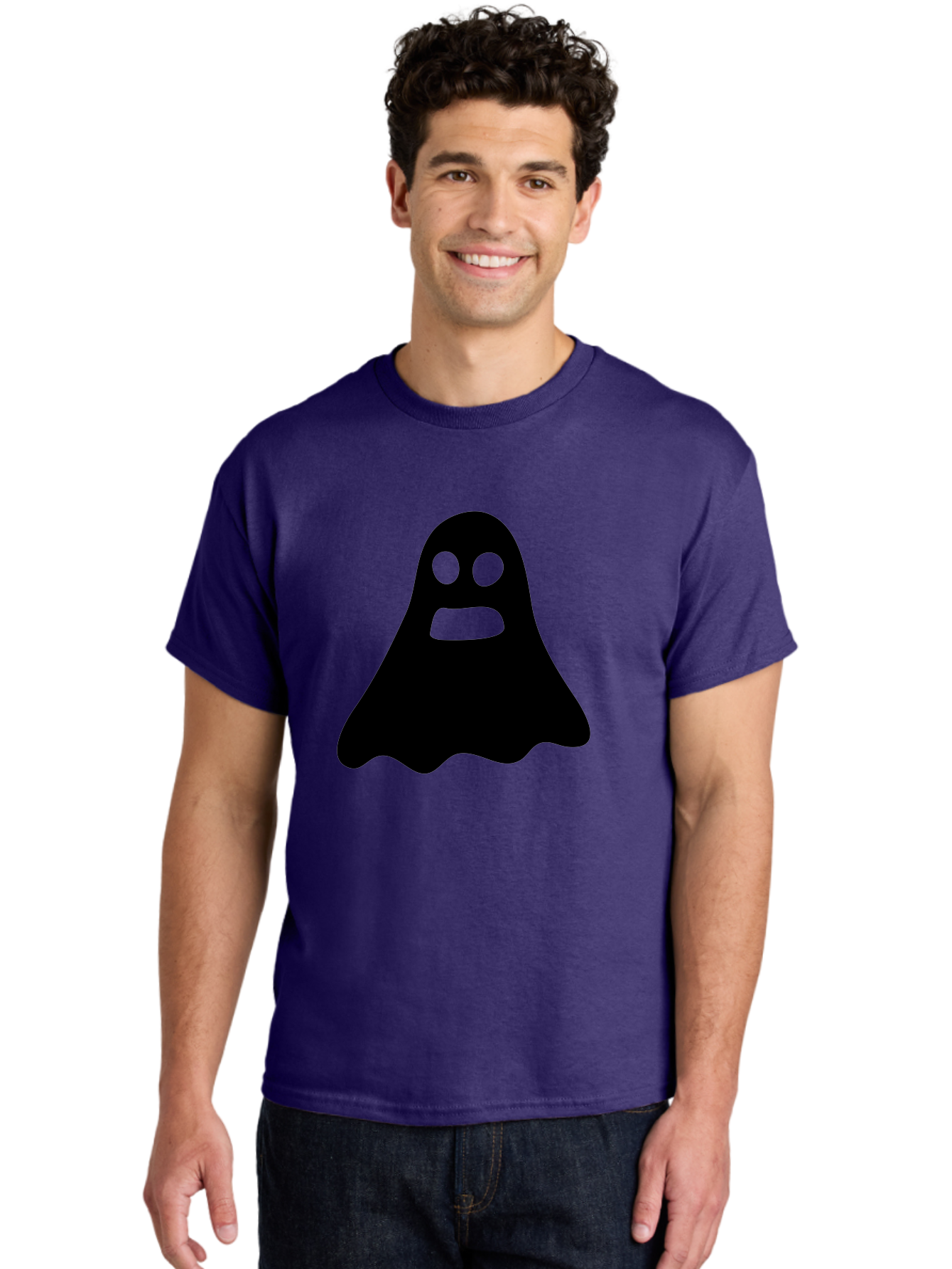 Ghost Men'S Graphic Tee, 100% Cotton, Comfortable Casual Summer Wear, Machine Washable, Ghost Character, Cartoon Style, Spooky Atmosphere, Simple Design, Bold Silhouette, Creepy Face, Halloween Theme, Paranormal Activity Aab218