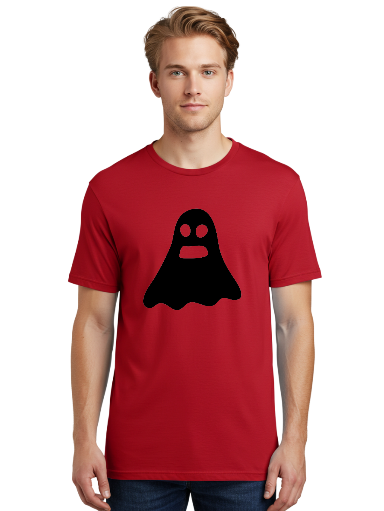 Ghost Men'S Graphic Tee, 100% Cotton, Comfortable Casual Summer Wear, Machine Washable, Ghost Character, Cartoon Style, Spooky Atmosphere, Simple Design, Bold Silhouette, Creepy Face, Halloween Theme, Paranormal Activity Aab218