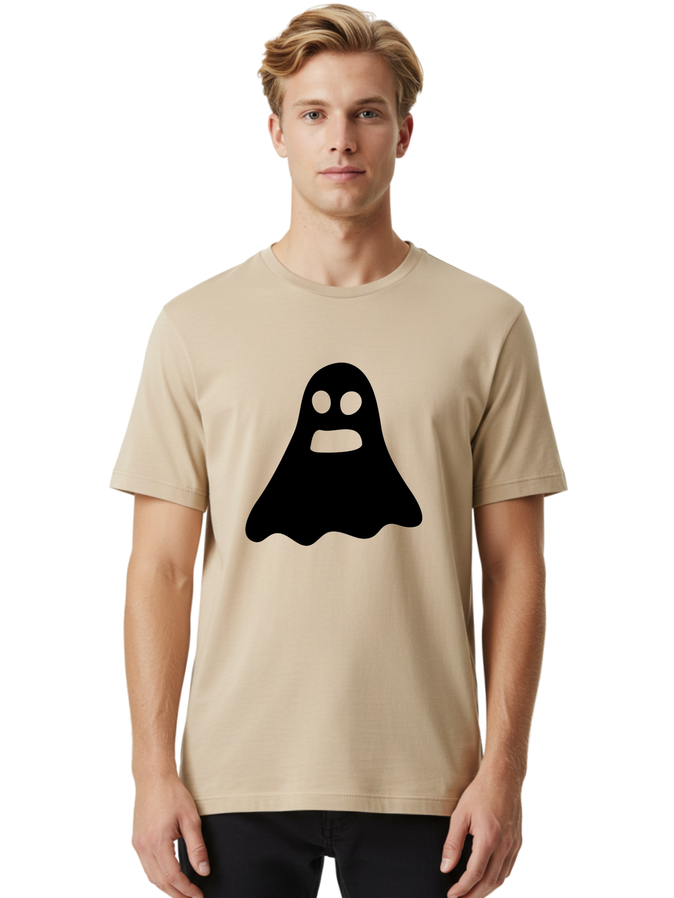 Ghost Men'S Graphic Tee, 100% Cotton, Comfortable Casual Summer Wear, Machine Washable, Ghost Character, Cartoon Style, Spooky Atmosphere, Simple Design, Bold Silhouette, Creepy Face, Halloween Theme, Paranormal Activity Aab218