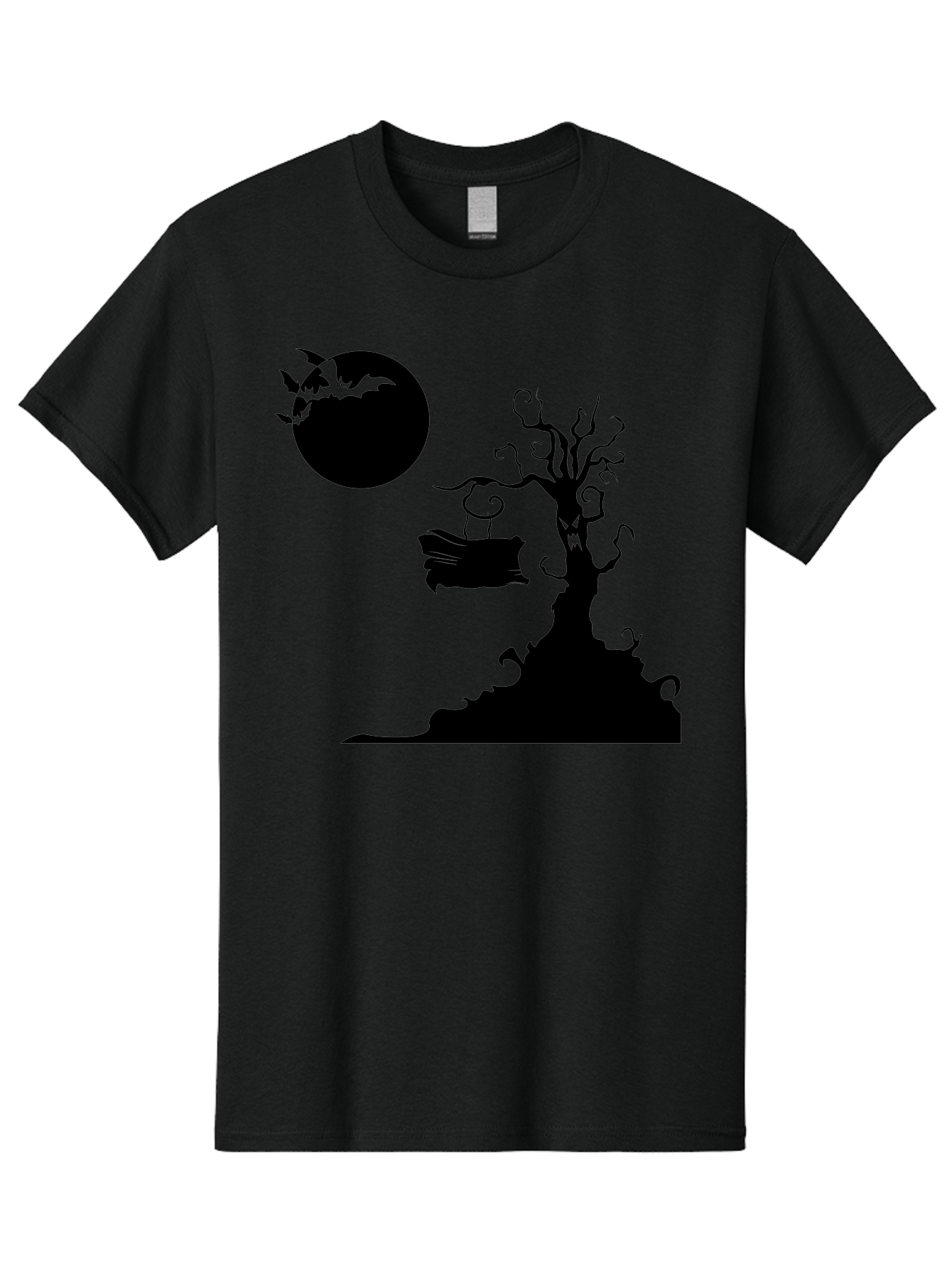 Halloween-Tree Men'S Graphic Tee, 100% Cotton, Comfortable Casual Summer Wear, Machine Washable, Halloween Scene, Spooky Atmosphere, Flying Bats, Haunted Tree, Swing, Full Moon, Dark Silhouette, Autumn Leaves, Halloween Decorations, Aab219
