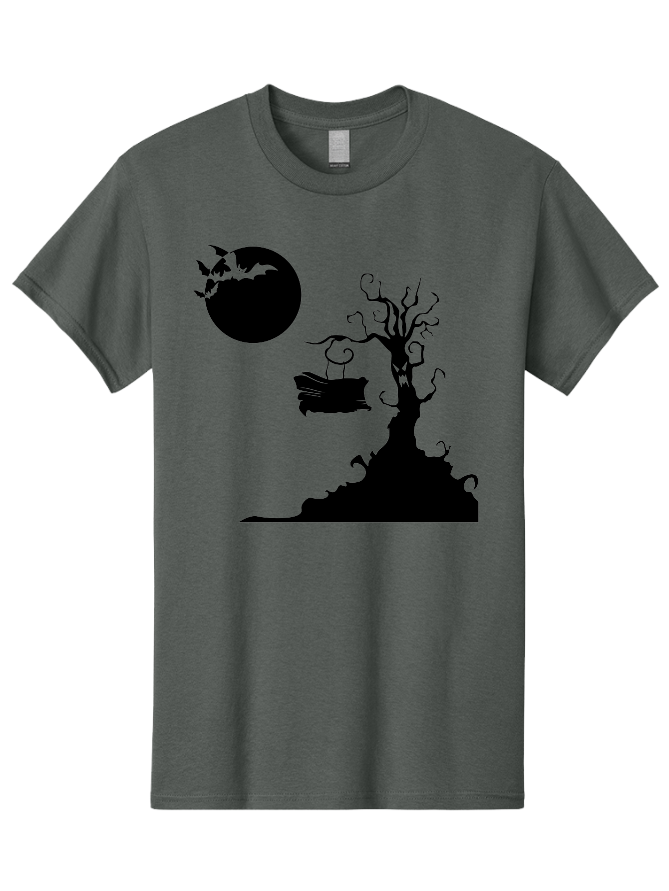 Halloween-Tree Men'S Graphic Tee, 100% Cotton, Comfortable Casual Summer Wear, Machine Washable, Halloween Scene, Spooky Atmosphere, Flying Bats, Haunted Tree, Swing, Full Moon, Dark Silhouette, Autumn Leaves, Halloween Decorations, Aab219