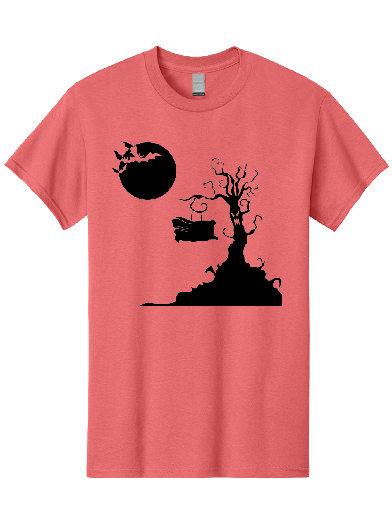 Halloween-Tree Men'S Graphic Tee, 100% Cotton, Comfortable Casual Summer Wear, Machine Washable, Halloween Scene, Spooky Atmosphere, Flying Bats, Haunted Tree, Swing, Full Moon, Dark Silhouette, Autumn Leaves, Halloween Decorations, Aab219
