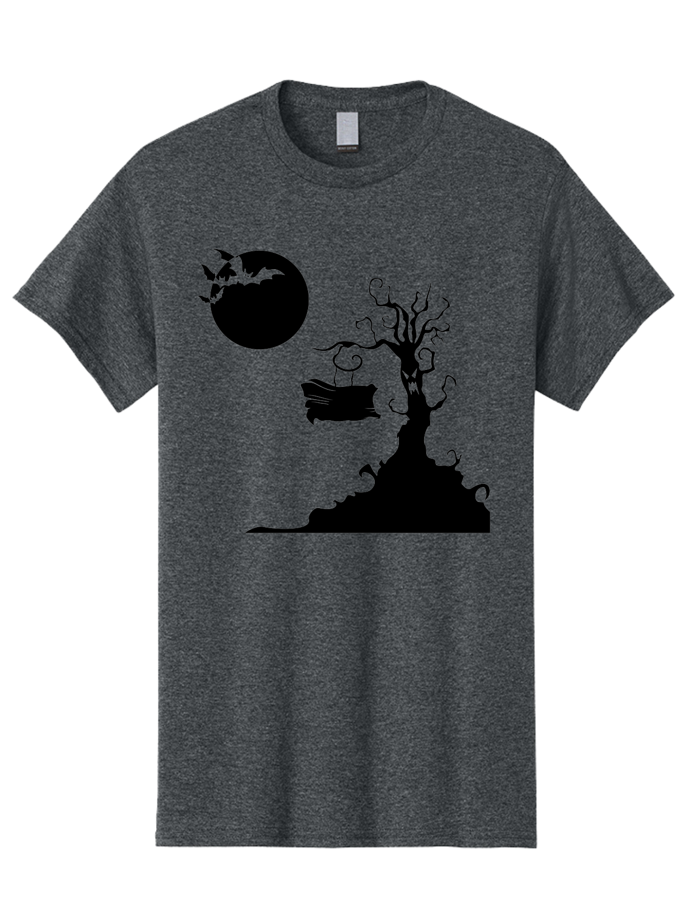 Halloween-Tree Men'S Graphic Tee, 100% Cotton, Comfortable Casual Summer Wear, Machine Washable, Halloween Scene, Spooky Atmosphere, Flying Bats, Haunted Tree, Swing, Full Moon, Dark Silhouette, Autumn Leaves, Halloween Decorations, Aab219