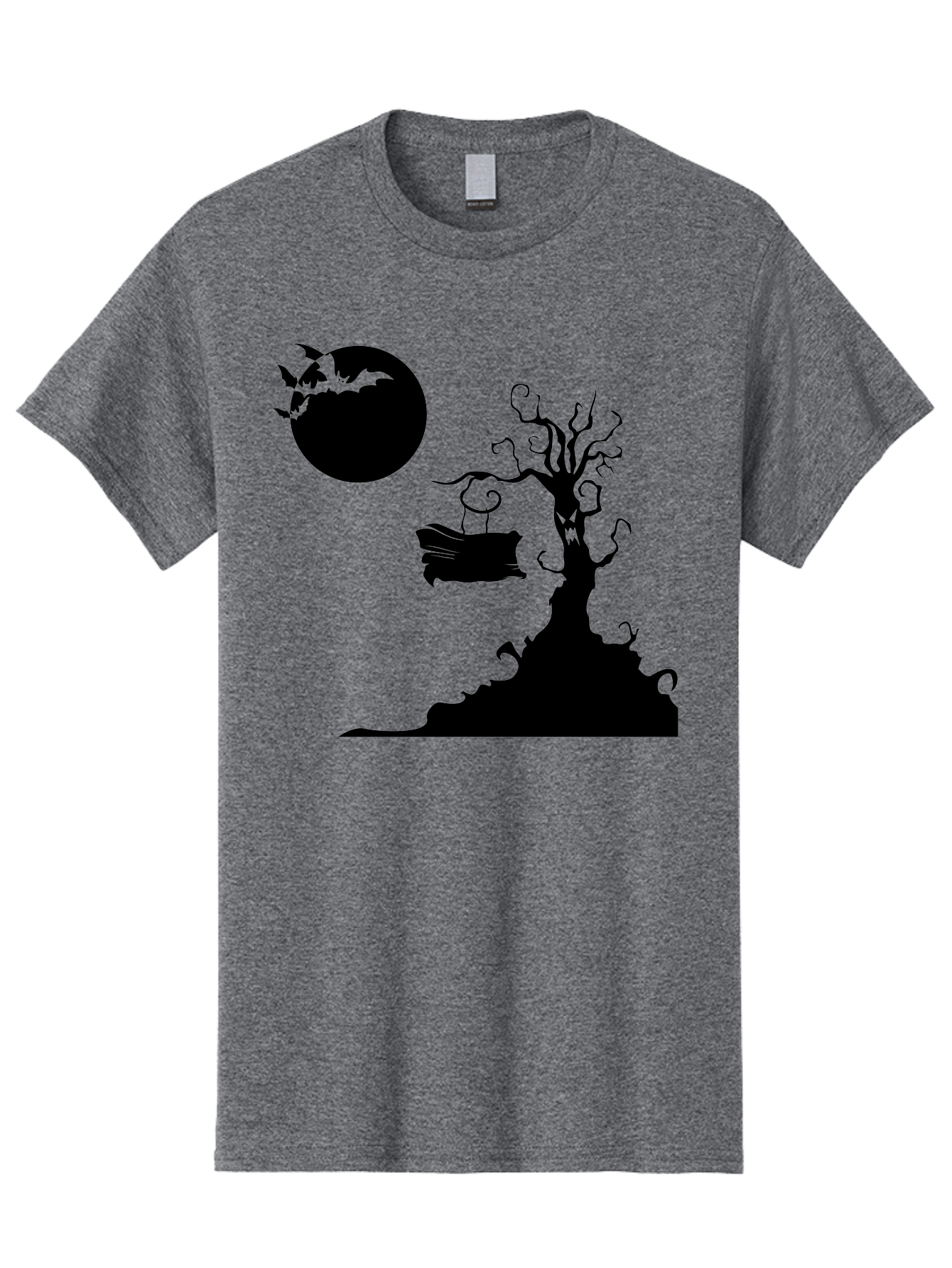Halloween-Tree Men'S Graphic Tee, 100% Cotton, Comfortable Casual Summer Wear, Machine Washable, Halloween Scene, Spooky Atmosphere, Flying Bats, Haunted Tree, Swing, Full Moon, Dark Silhouette, Autumn Leaves, Halloween Decorations, Aab219