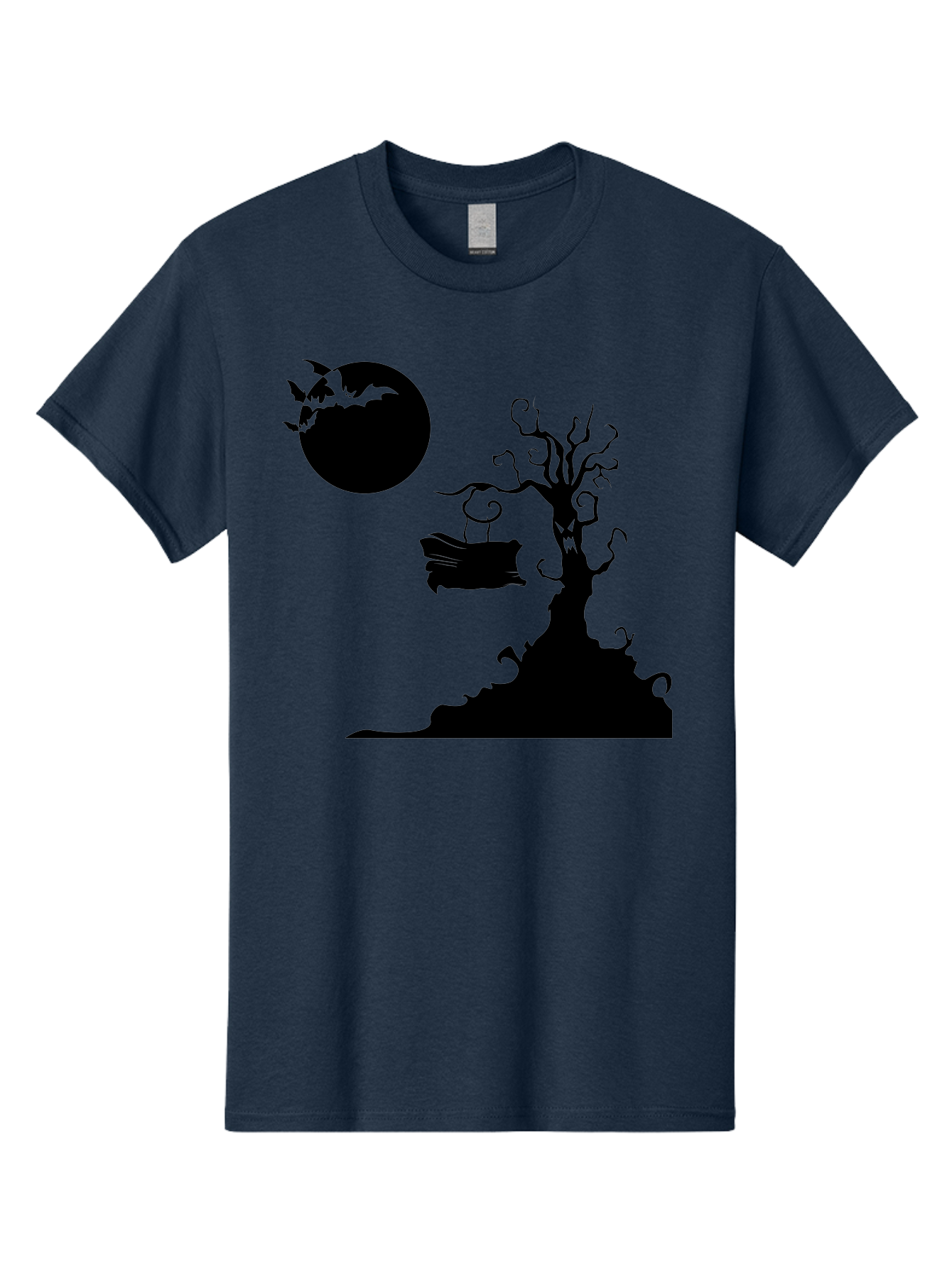 Halloween-Tree Men'S Graphic Tee, 100% Cotton, Comfortable Casual Summer Wear, Machine Washable, Halloween Scene, Spooky Atmosphere, Flying Bats, Haunted Tree, Swing, Full Moon, Dark Silhouette, Autumn Leaves, Halloween Decorations, Aab219