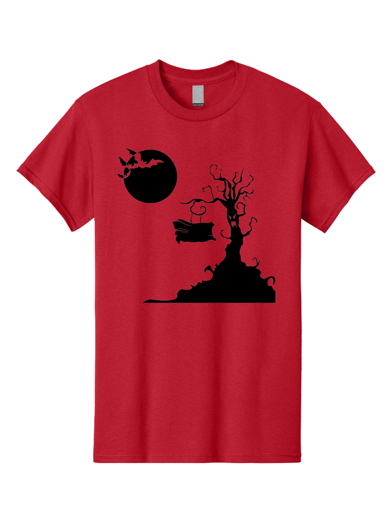 Halloween-Tree Men'S Graphic Tee, 100% Cotton, Comfortable Casual Summer Wear, Machine Washable, Halloween Scene, Spooky Atmosphere, Flying Bats, Haunted Tree, Swing, Full Moon, Dark Silhouette, Autumn Leaves, Halloween Decorations, Aab219