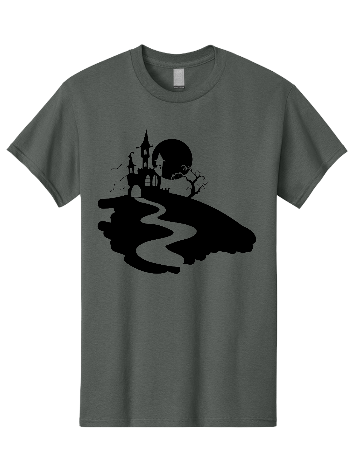 Hand-Holding-Haunted-Mansion Men'S Graphic Tee, 100% Cotton, Comfortable Casual Summer Wear, Machine Washable, Haunted Castle, Spooky Atmosphere, Witching Hour, Full Moon, Creepy Tree, Winding Path, Mystical Ambiance, Gothic Architecture, Aab220