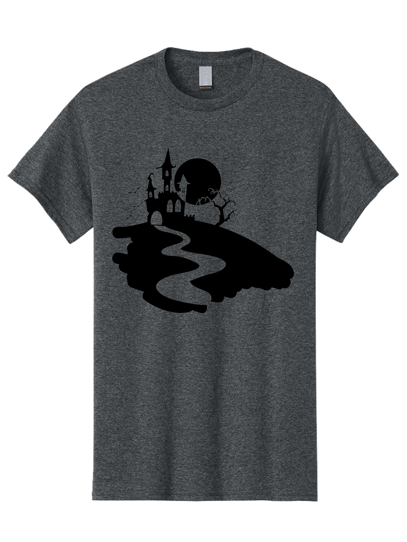 Hand-Holding-Haunted-Mansion Men'S Graphic Tee, 100% Cotton, Comfortable Casual Summer Wear, Machine Washable, Haunted Castle, Spooky Atmosphere, Witching Hour, Full Moon, Creepy Tree, Winding Path, Mystical Ambiance, Gothic Architecture, Aab220