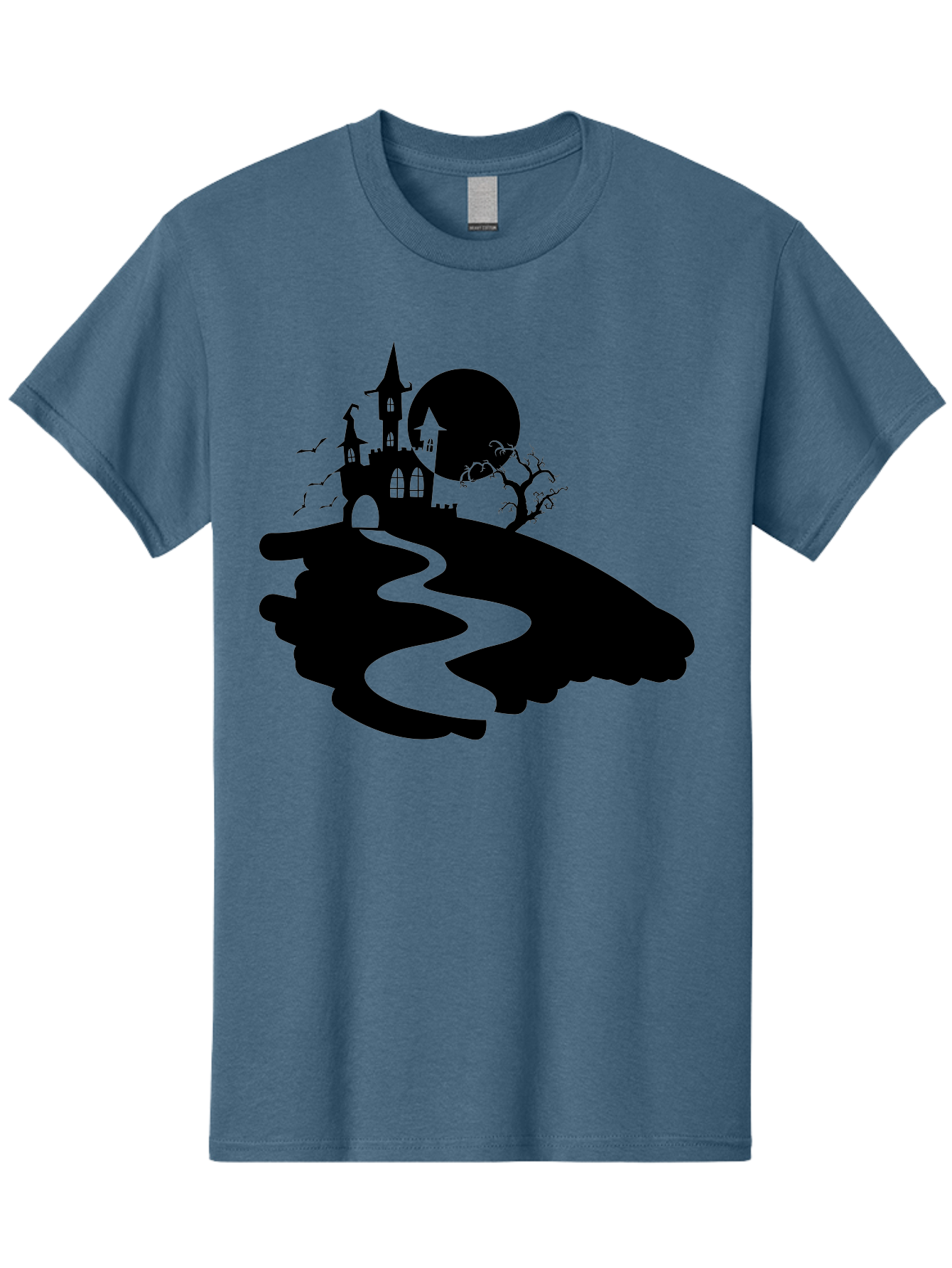 Hand-Holding-Haunted-Mansion Men'S Graphic Tee, 100% Cotton, Comfortable Casual Summer Wear, Machine Washable, Haunted Castle, Spooky Atmosphere, Witching Hour, Full Moon, Creepy Tree, Winding Path, Mystical Ambiance, Gothic Architecture, Aab220