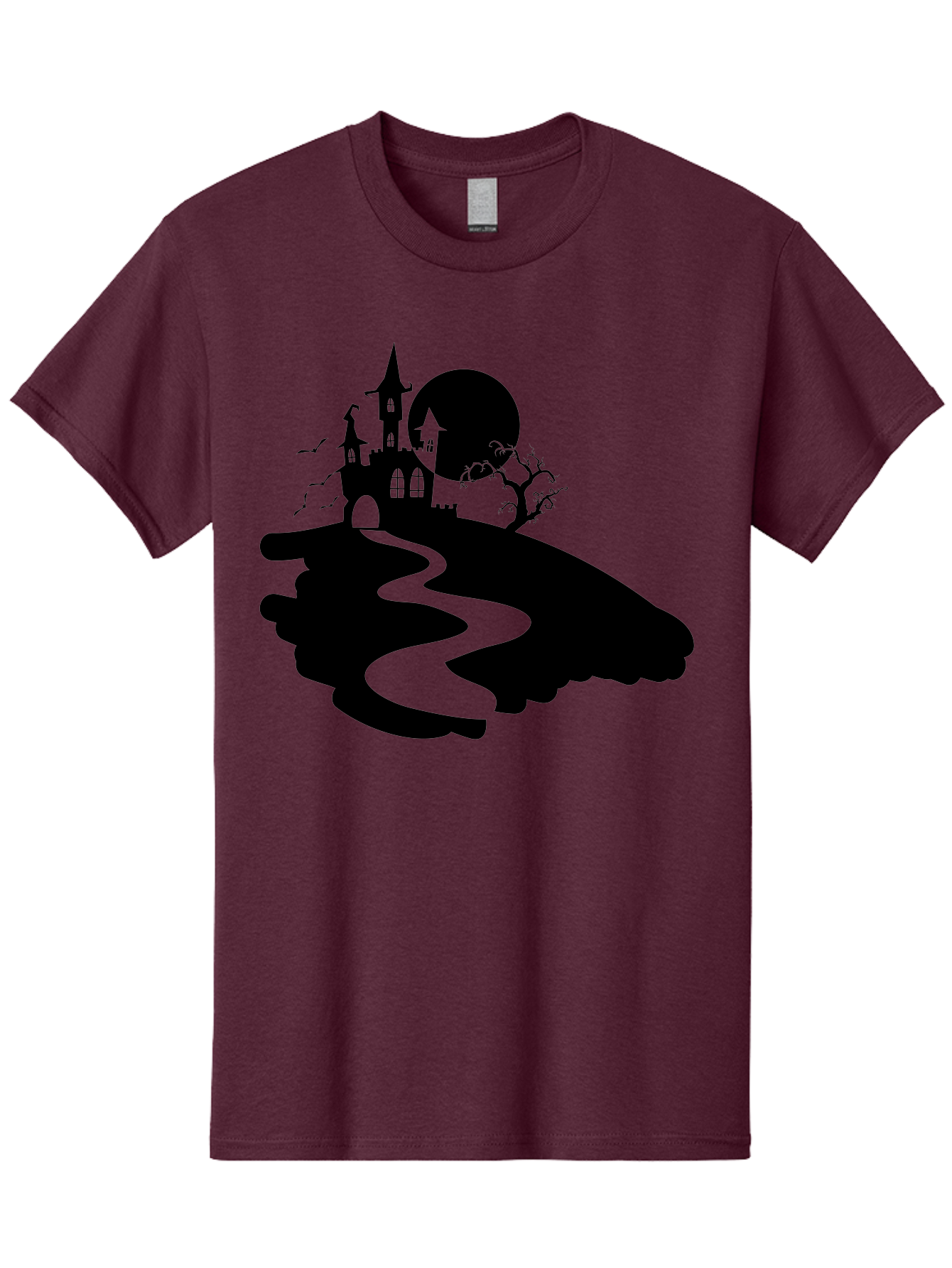 Hand-Holding-Haunted-Mansion Men'S Graphic Tee, 100% Cotton, Comfortable Casual Summer Wear, Machine Washable, Haunted Castle, Spooky Atmosphere, Witching Hour, Full Moon, Creepy Tree, Winding Path, Mystical Ambiance, Gothic Architecture, Aab220