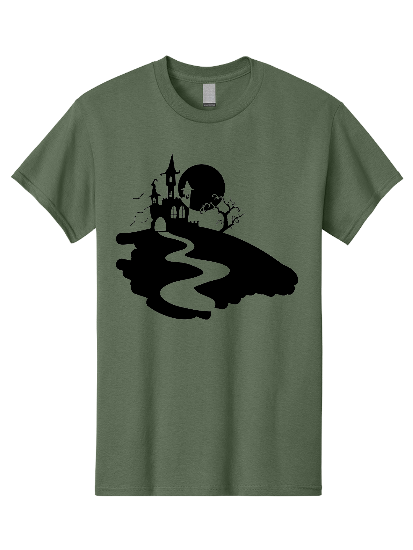 Hand-Holding-Haunted-Mansion Men'S Graphic Tee, 100% Cotton, Comfortable Casual Summer Wear, Machine Washable, Haunted Castle, Spooky Atmosphere, Witching Hour, Full Moon, Creepy Tree, Winding Path, Mystical Ambiance, Gothic Architecture, Aab220