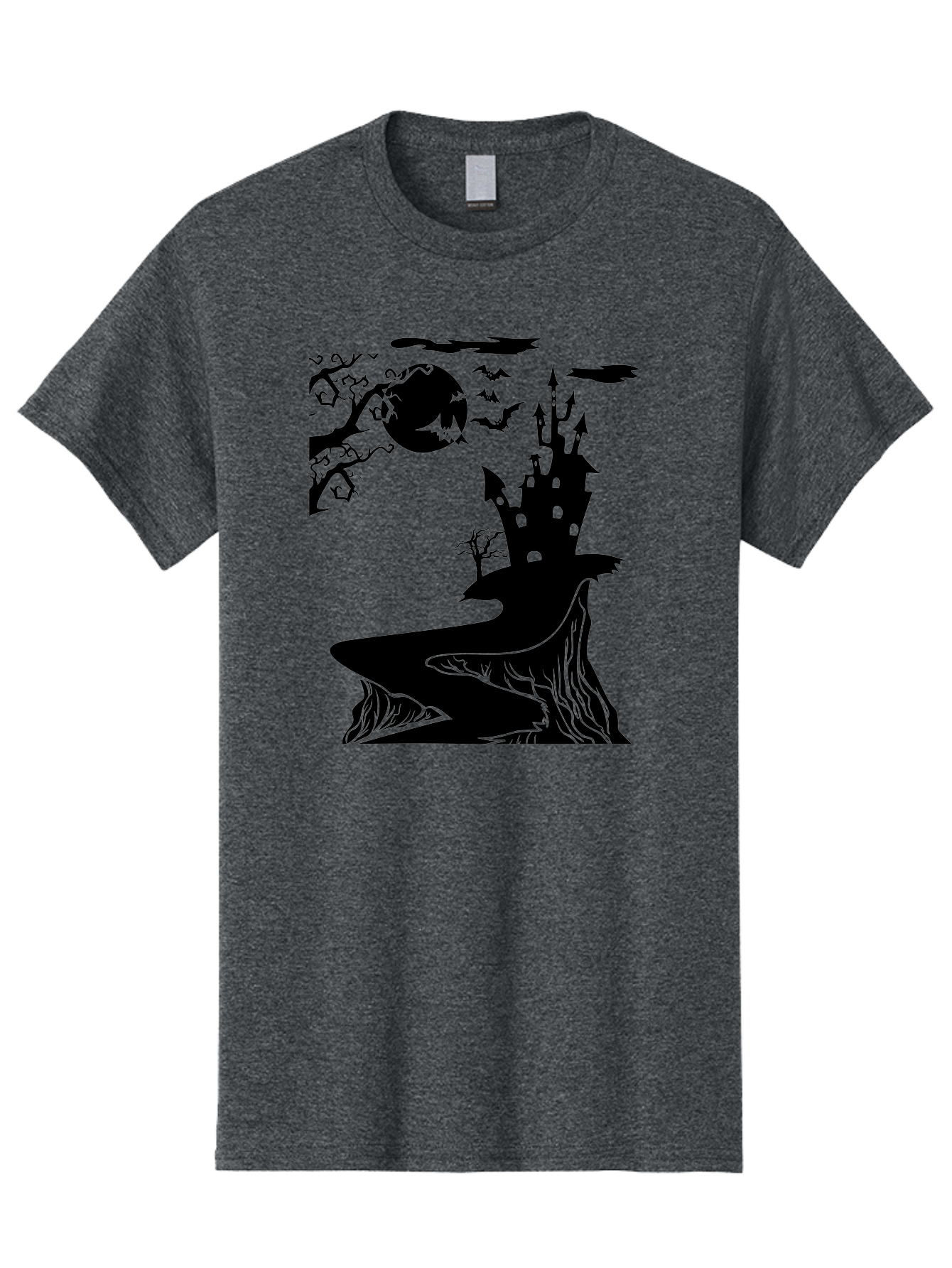 Haunted-Castle-1 Men'S Graphic Tee, 100% Cotton, Comfortable Casual Summer Wear, Machine Washable, Haunted House, Creepy Castle, Spooky Atmosphere, Halloween Theme, Dark Magic, Full Moon, Bats Flying Aab221