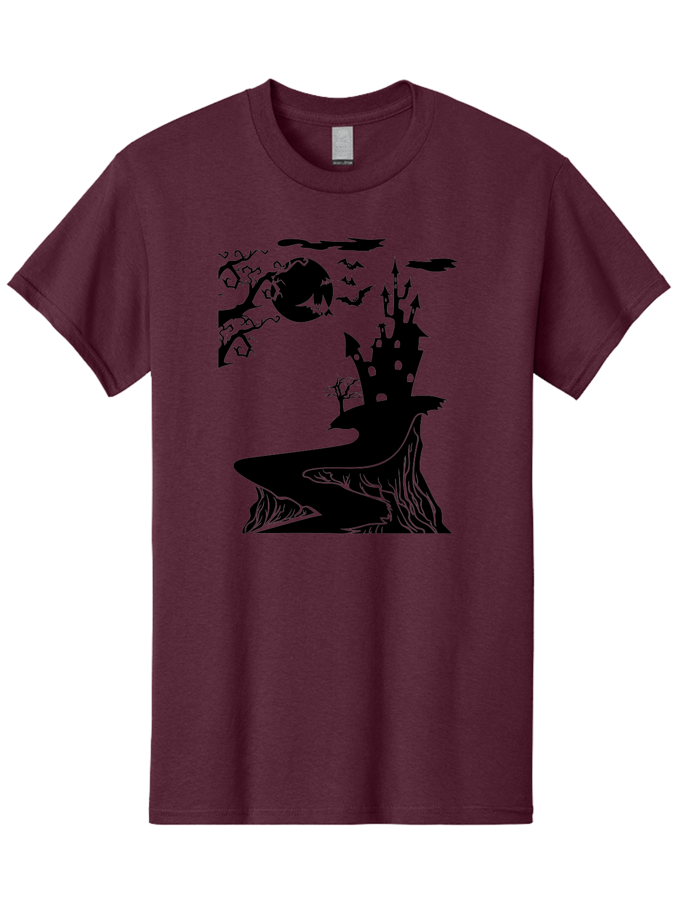 Haunted-Castle-1 Men'S Graphic Tee, 100% Cotton, Comfortable Casual Summer Wear, Machine Washable, Haunted House, Creepy Castle, Spooky Atmosphere, Halloween Theme, Dark Magic, Full Moon, Bats Flying Aab221