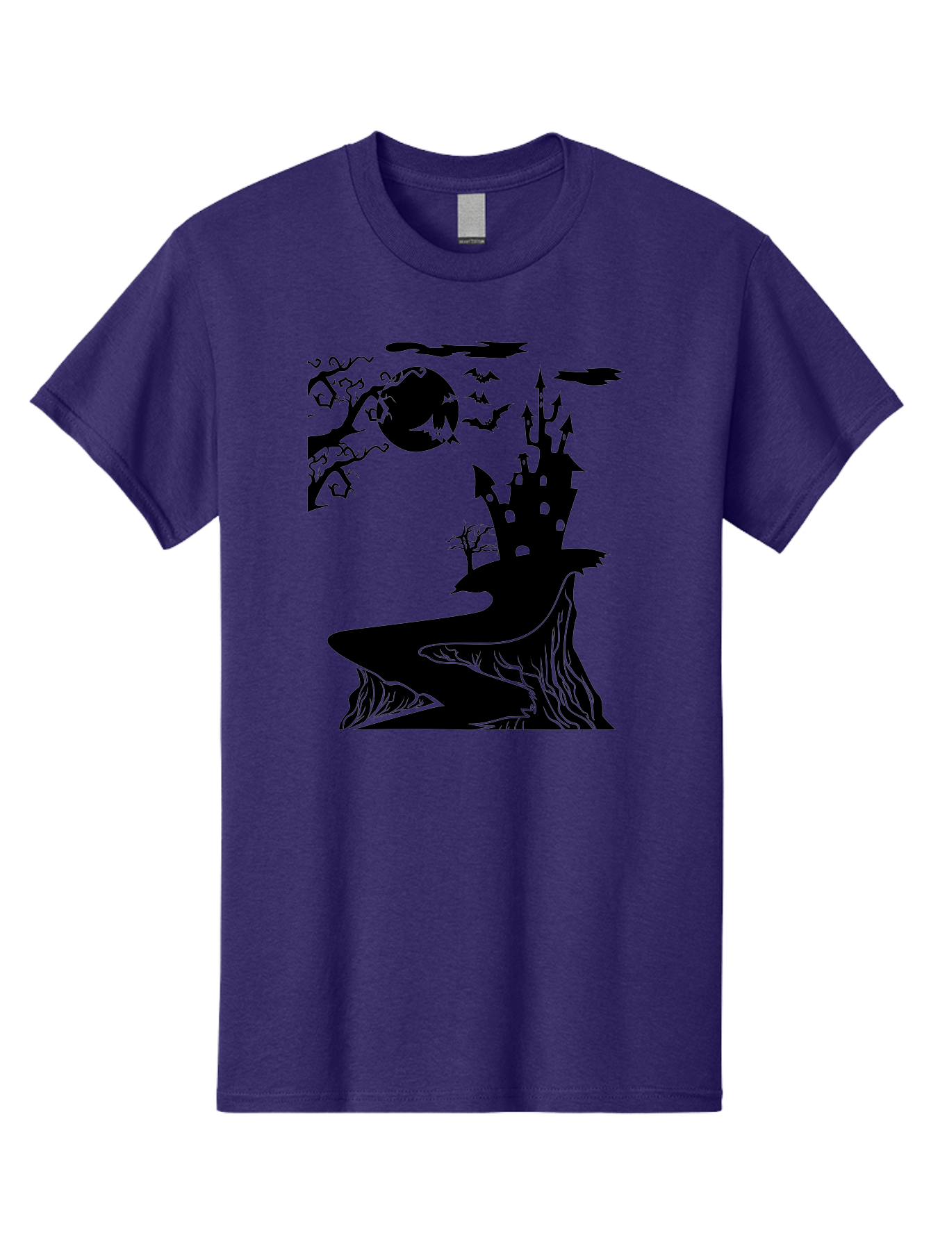 Haunted-Castle-1 Men'S Graphic Tee, 100% Cotton, Comfortable Casual Summer Wear, Machine Washable, Haunted House, Creepy Castle, Spooky Atmosphere, Halloween Theme, Dark Magic, Full Moon, Bats Flying Aab221
