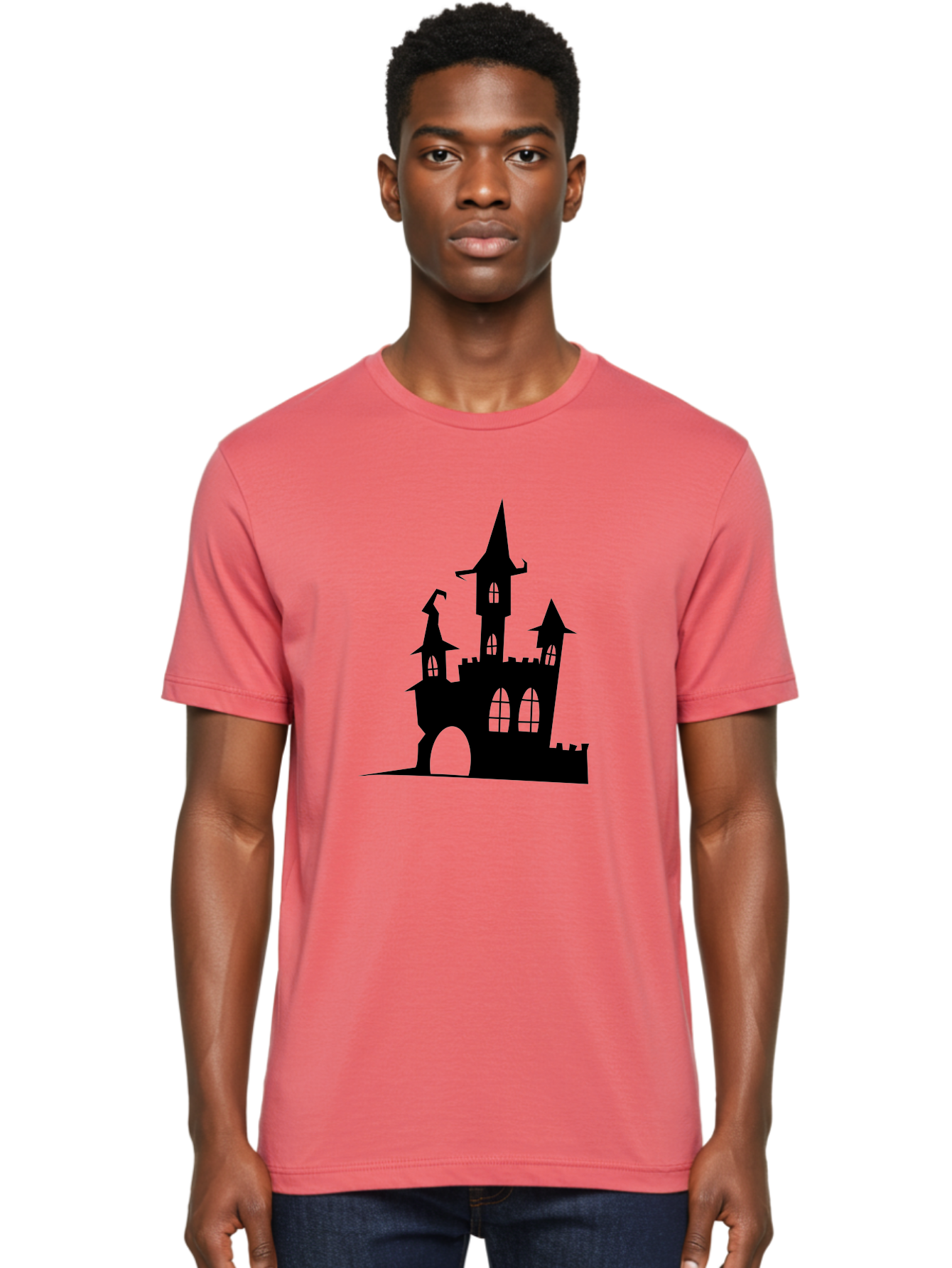 Haunted-Castle Men'S Graphic Tee, 100% Cotton, Comfortable Casual Summer Wear, Machine Washable, Haunted Castle, Spooky Atmosphere, Gothic Architecture, Mysterious Vibe, Fantasy World, Dark Magic, Witch'S Lair, Haunted Mansion, Eerie Feeling Aab222