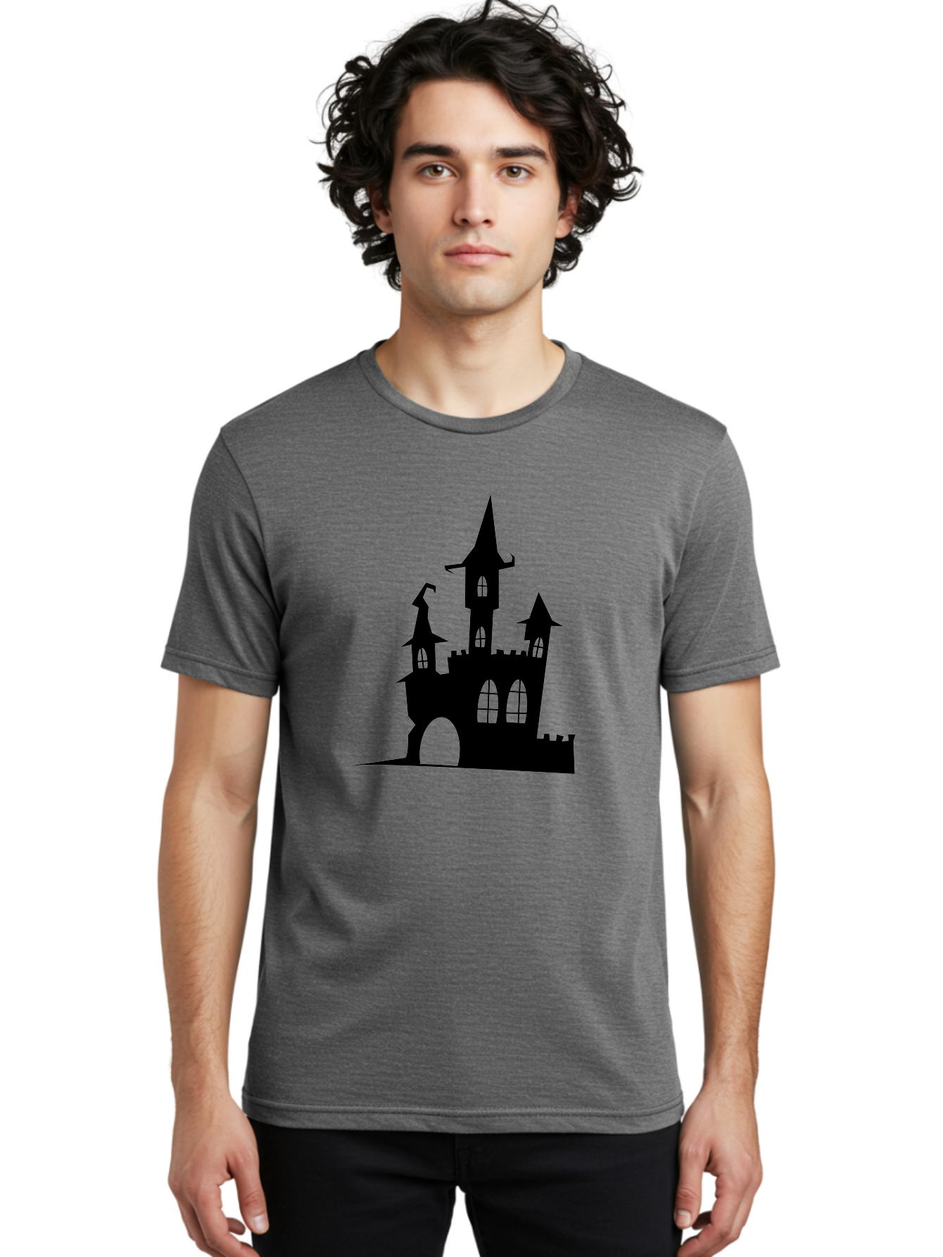 Haunted-Castle Men'S Graphic Tee, 100% Cotton, Comfortable Casual Summer Wear, Machine Washable, Haunted Castle, Spooky Atmosphere, Gothic Architecture, Mysterious Vibe, Fantasy World, Dark Magic, Witch'S Lair, Haunted Mansion, Eerie Feeling Aab222