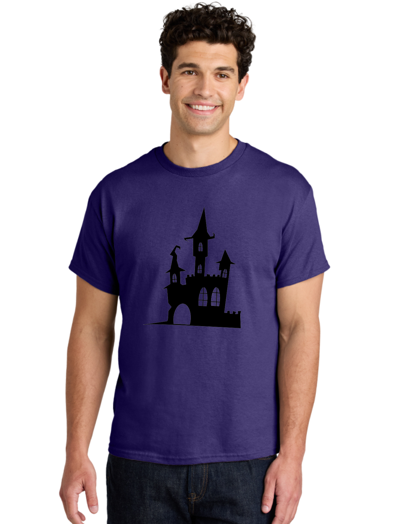 Haunted-Castle Men'S Graphic Tee, 100% Cotton, Comfortable Casual Summer Wear, Machine Washable, Haunted Castle, Spooky Atmosphere, Gothic Architecture, Mysterious Vibe, Fantasy World, Dark Magic, Witch'S Lair, Haunted Mansion, Eerie Feeling Aab222