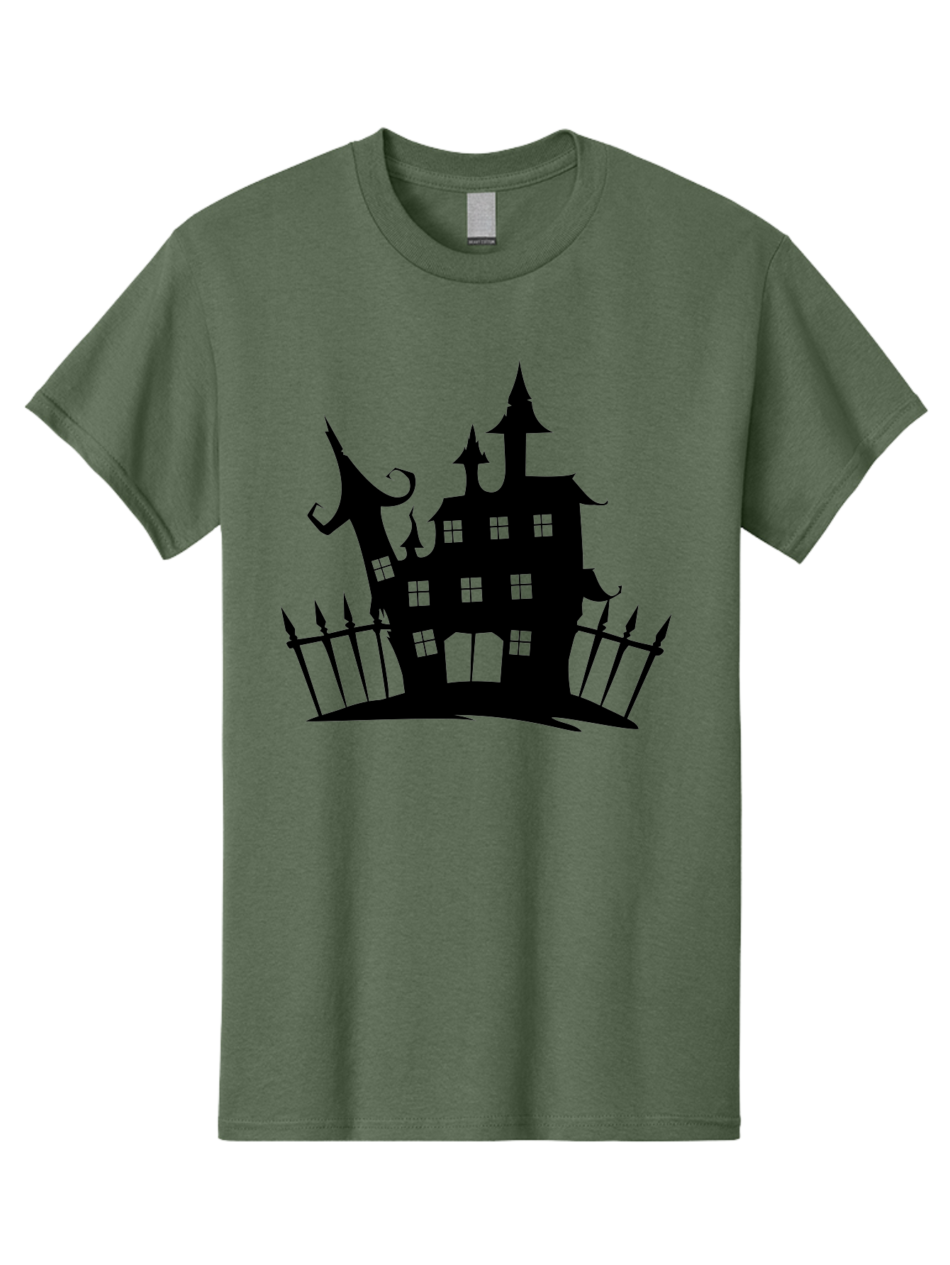 Haunted-House-1 Men'S Graphic Tee, 100% Cotton, Comfortable Casual Summer Wear, Machine Washable, Haunted Mansion, Creepy House, Horror Theme, Spooky Atmosphere, Gothic Architecture, Haunted Location, Eerie Vibe, Black Silhouette Aab223