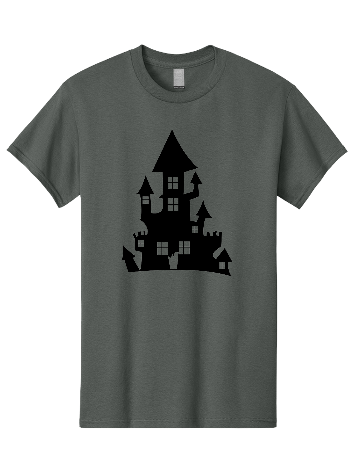Haunted-House-Silhouette-1 Men'S Graphic Tee, 100% Cotton, Comfortable Casual Summer Wear, Machine Washable, Medieval Castle, Black Silhouette, Fantasy Architecture, Mysterious Atmosphere, Gothic Style, Spooky Vibe, Dark Magic, Haunted House, Aab224