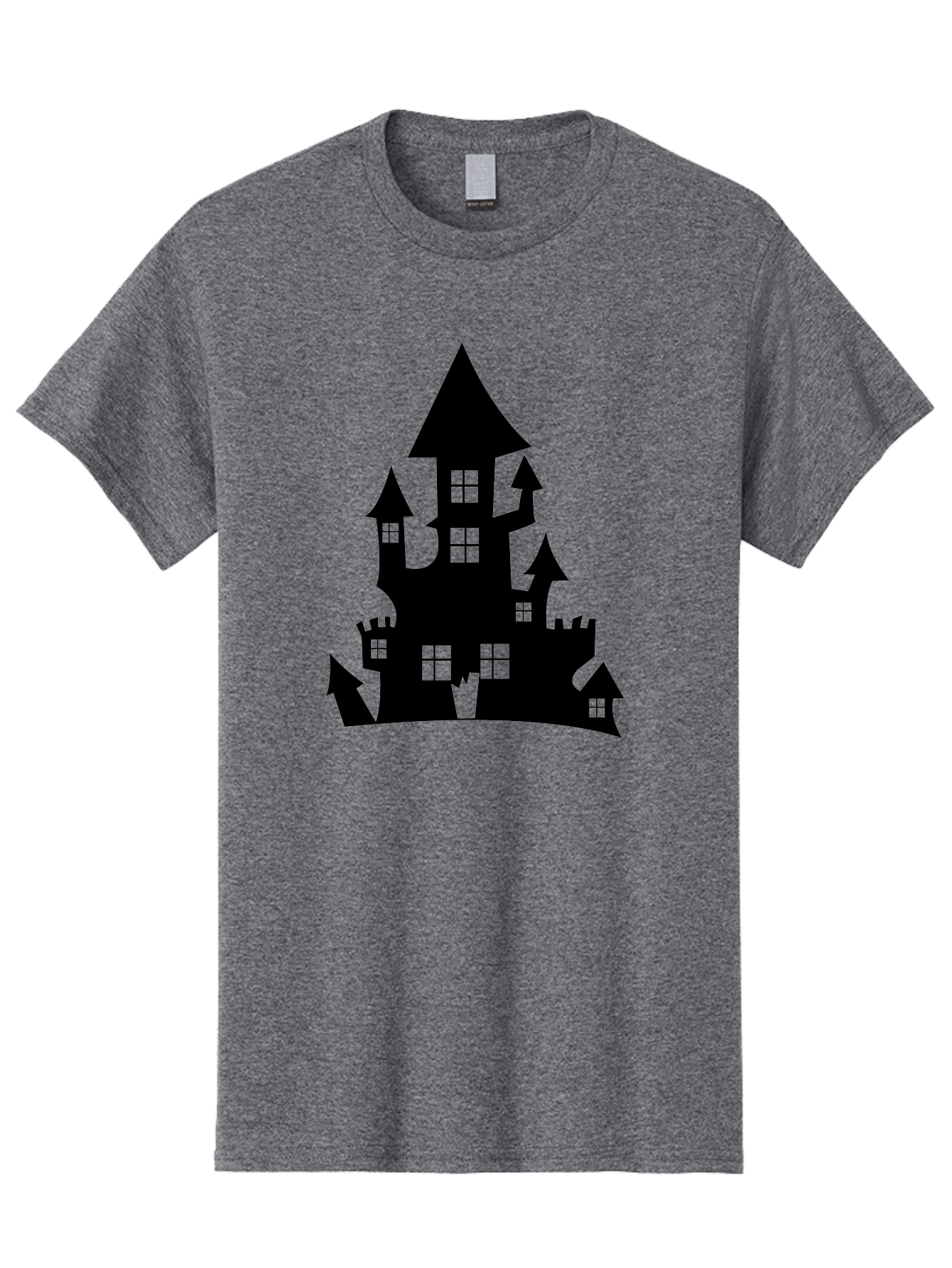 Haunted-House-Silhouette-1 Men'S Graphic Tee, 100% Cotton, Comfortable Casual Summer Wear, Machine Washable, Medieval Castle, Black Silhouette, Fantasy Architecture, Mysterious Atmosphere, Gothic Style, Spooky Vibe, Dark Magic, Haunted House, Aab224