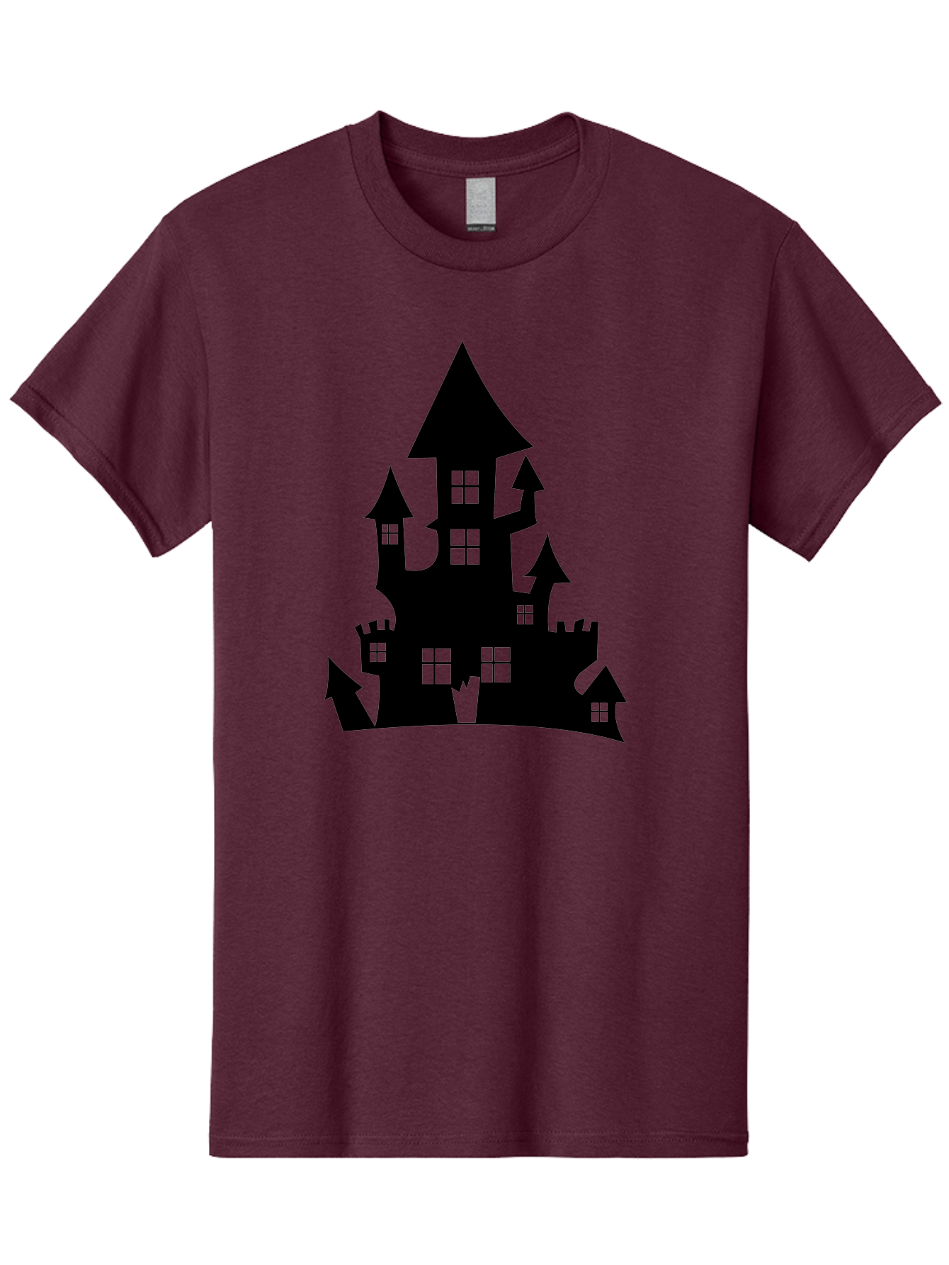 Haunted-House-Silhouette-1 Men'S Graphic Tee, 100% Cotton, Comfortable Casual Summer Wear, Machine Washable, Medieval Castle, Black Silhouette, Fantasy Architecture, Mysterious Atmosphere, Gothic Style, Spooky Vibe, Dark Magic, Haunted House, Aab224
