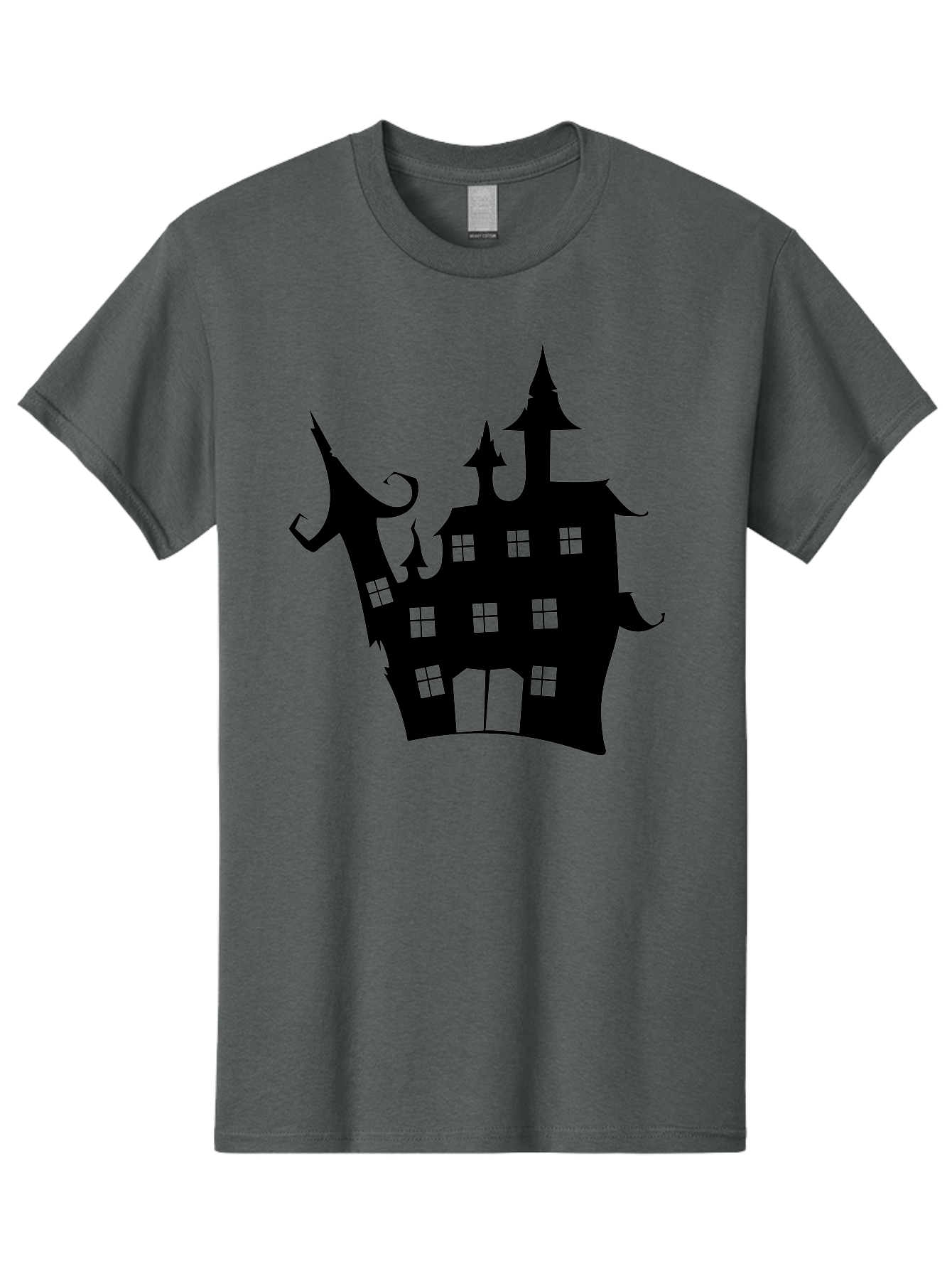 Haunted-House-Silhouette-2 Men'S Graphic Tee, 100% Cotton, Comfortable Casual Summer Wear, Machine Washable, Haunted House, Spooky Atmosphere, Gothic Architecture, Mysterious Mansion, Eerie Silhouette, Halloween Decor Aab225