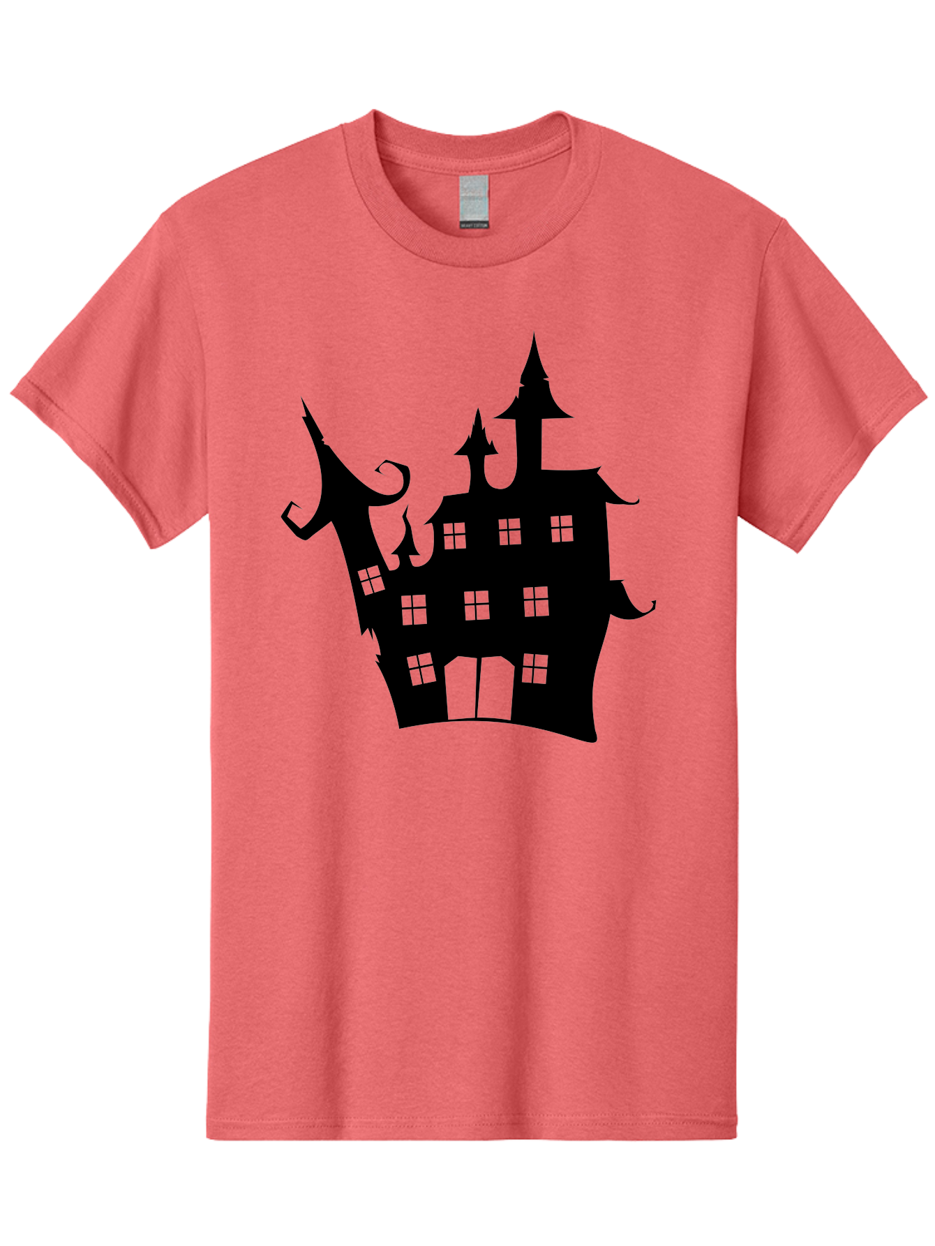Haunted-House-Silhouette-2 Men'S Graphic Tee, 100% Cotton, Comfortable Casual Summer Wear, Machine Washable, Haunted House, Spooky Atmosphere, Gothic Architecture, Mysterious Mansion, Eerie Silhouette, Halloween Decor Aab225