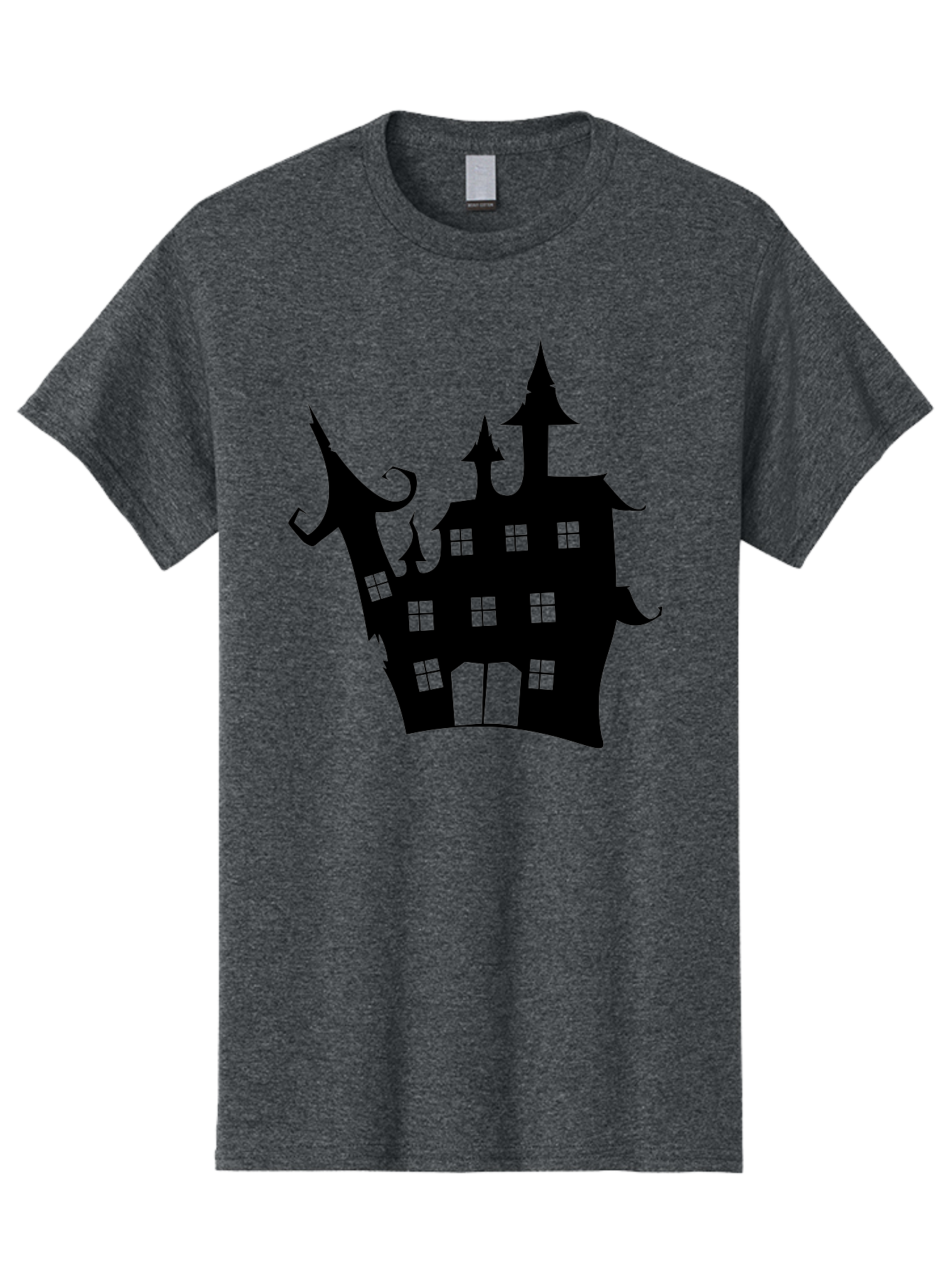 Haunted-House-Silhouette-2 Men'S Graphic Tee, 100% Cotton, Comfortable Casual Summer Wear, Machine Washable, Haunted House, Spooky Atmosphere, Gothic Architecture, Mysterious Mansion, Eerie Silhouette, Halloween Decor Aab225