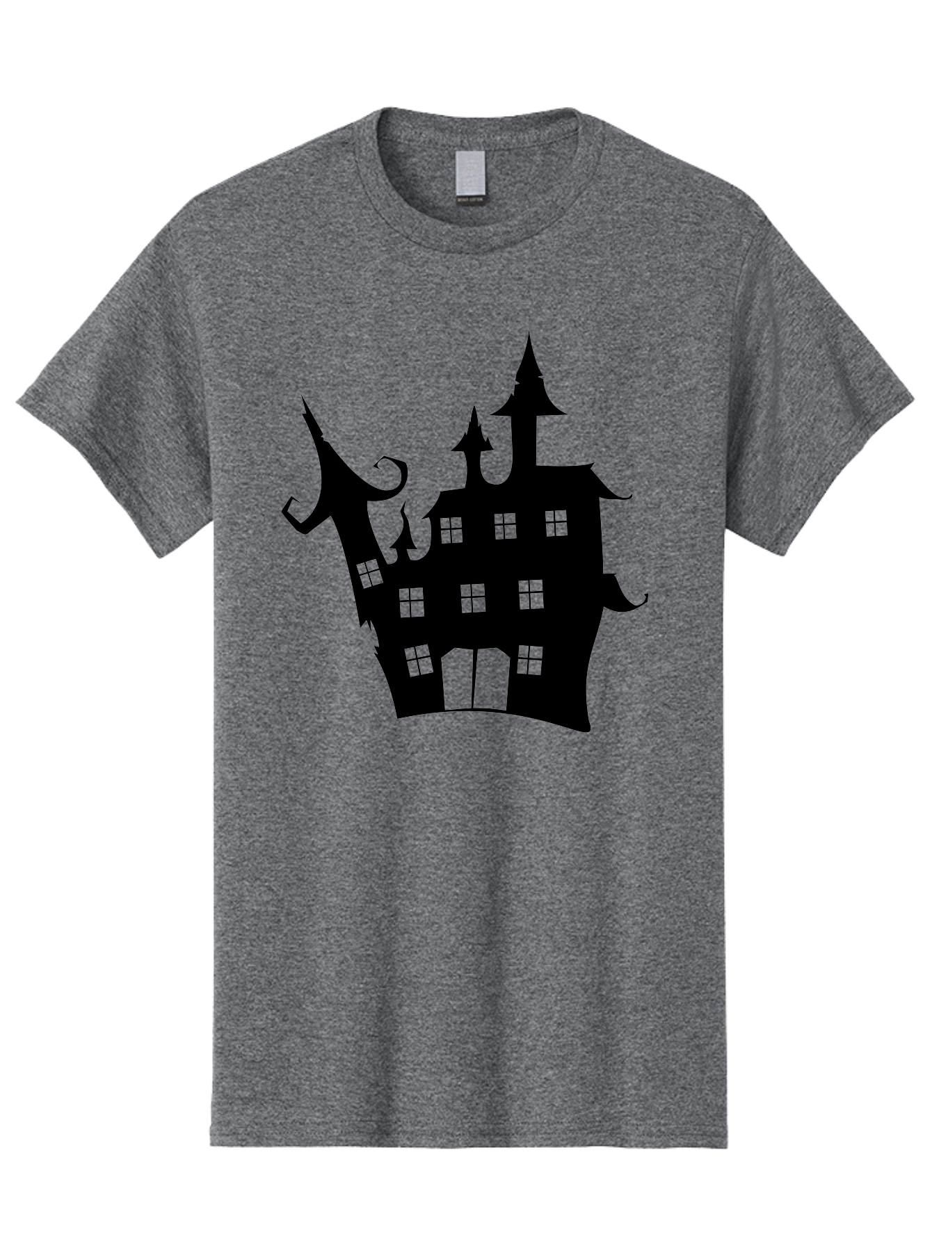 Haunted-House-Silhouette-2 Men'S Graphic Tee, 100% Cotton, Comfortable Casual Summer Wear, Machine Washable, Haunted House, Spooky Atmosphere, Gothic Architecture, Mysterious Mansion, Eerie Silhouette, Halloween Decor Aab225