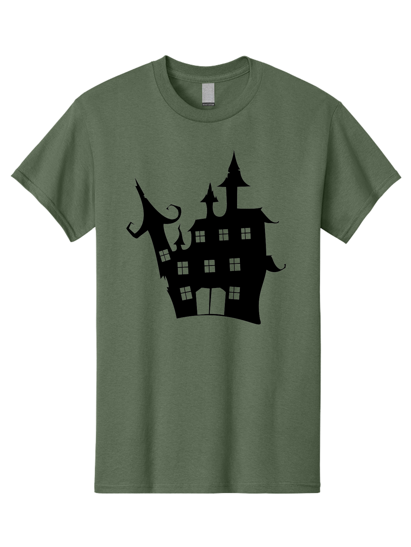 Haunted-House-Silhouette-2 Men'S Graphic Tee, 100% Cotton, Comfortable Casual Summer Wear, Machine Washable, Haunted House, Spooky Atmosphere, Gothic Architecture, Mysterious Mansion, Eerie Silhouette, Halloween Decor Aab225