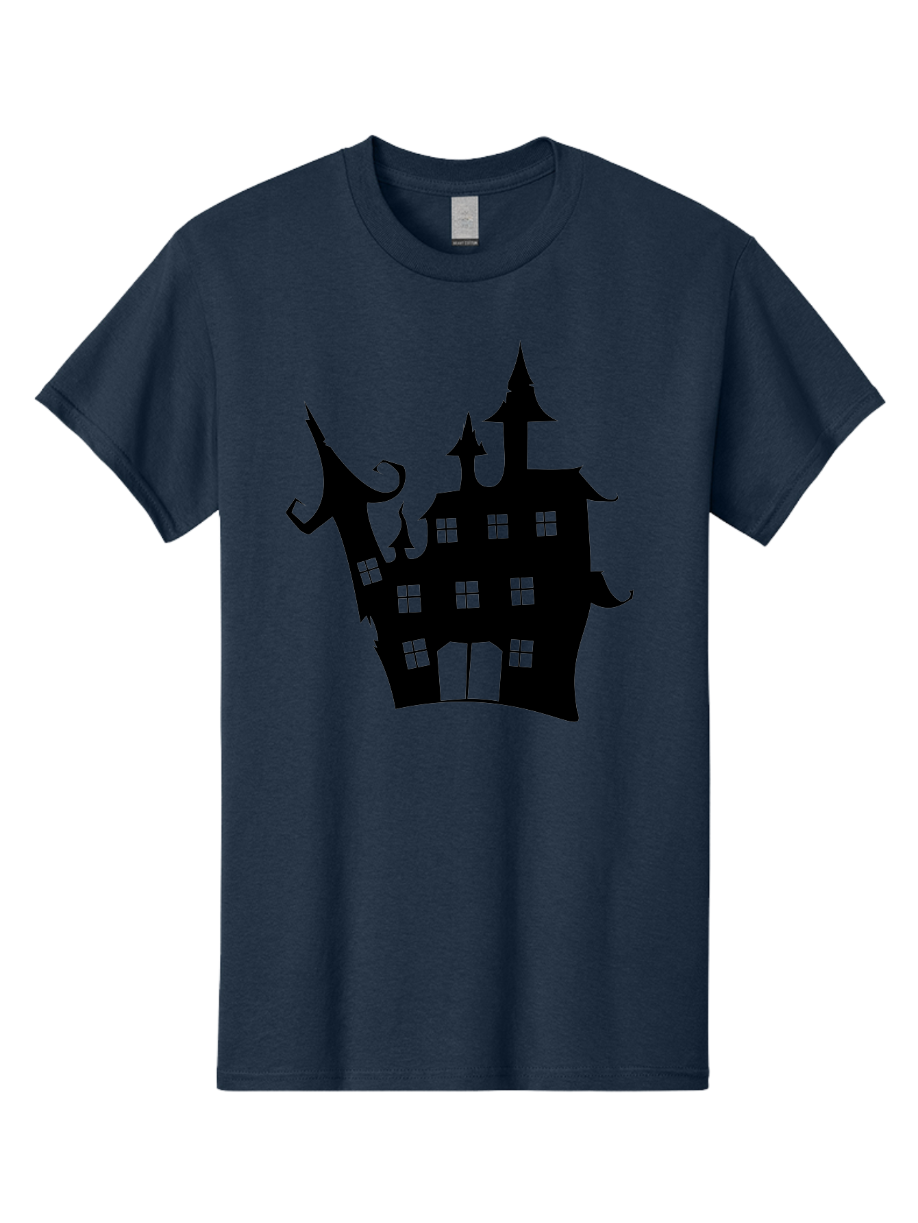 Haunted-House-Silhouette-2 Men'S Graphic Tee, 100% Cotton, Comfortable Casual Summer Wear, Machine Washable, Haunted House, Spooky Atmosphere, Gothic Architecture, Mysterious Mansion, Eerie Silhouette, Halloween Decor Aab225