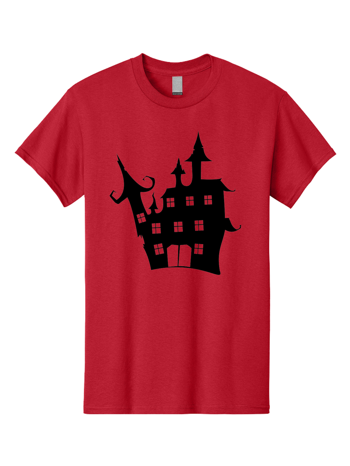 Haunted-House-Silhouette-2 Men'S Graphic Tee, 100% Cotton, Comfortable Casual Summer Wear, Machine Washable, Haunted House, Spooky Atmosphere, Gothic Architecture, Mysterious Mansion, Eerie Silhouette, Halloween Decor Aab225