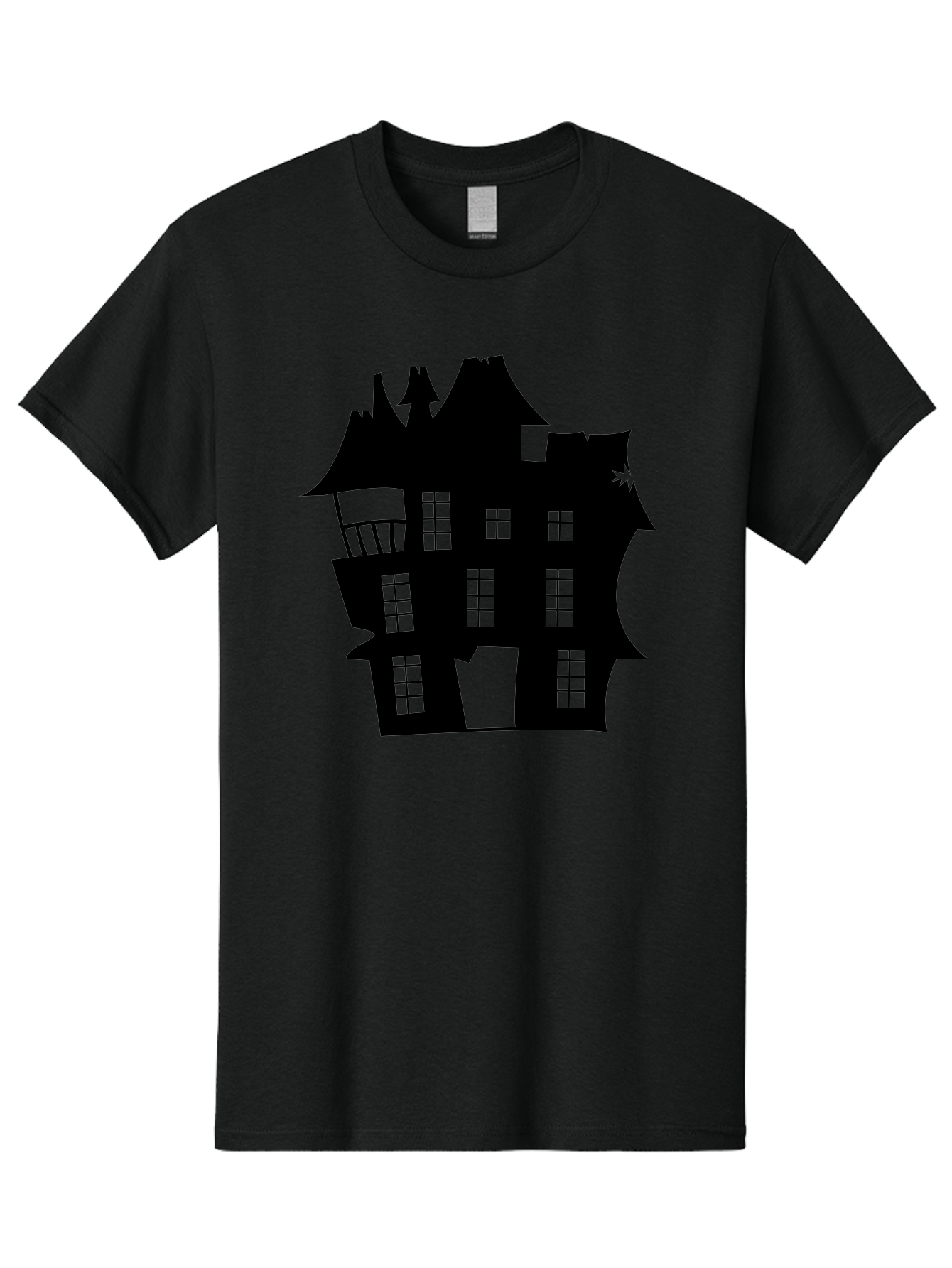 Haunted-House-Silhouette Men'S Graphic Tee, 100% Cotton, Comfortable Casual Summer Wear, Machine Washable, Haunted Mansion, Spooky Silhouette, Eerie Architecture, Creepy House, Haunted Building, Dark Atmosphere, Gothic Style, Mysterious Home Aab226
