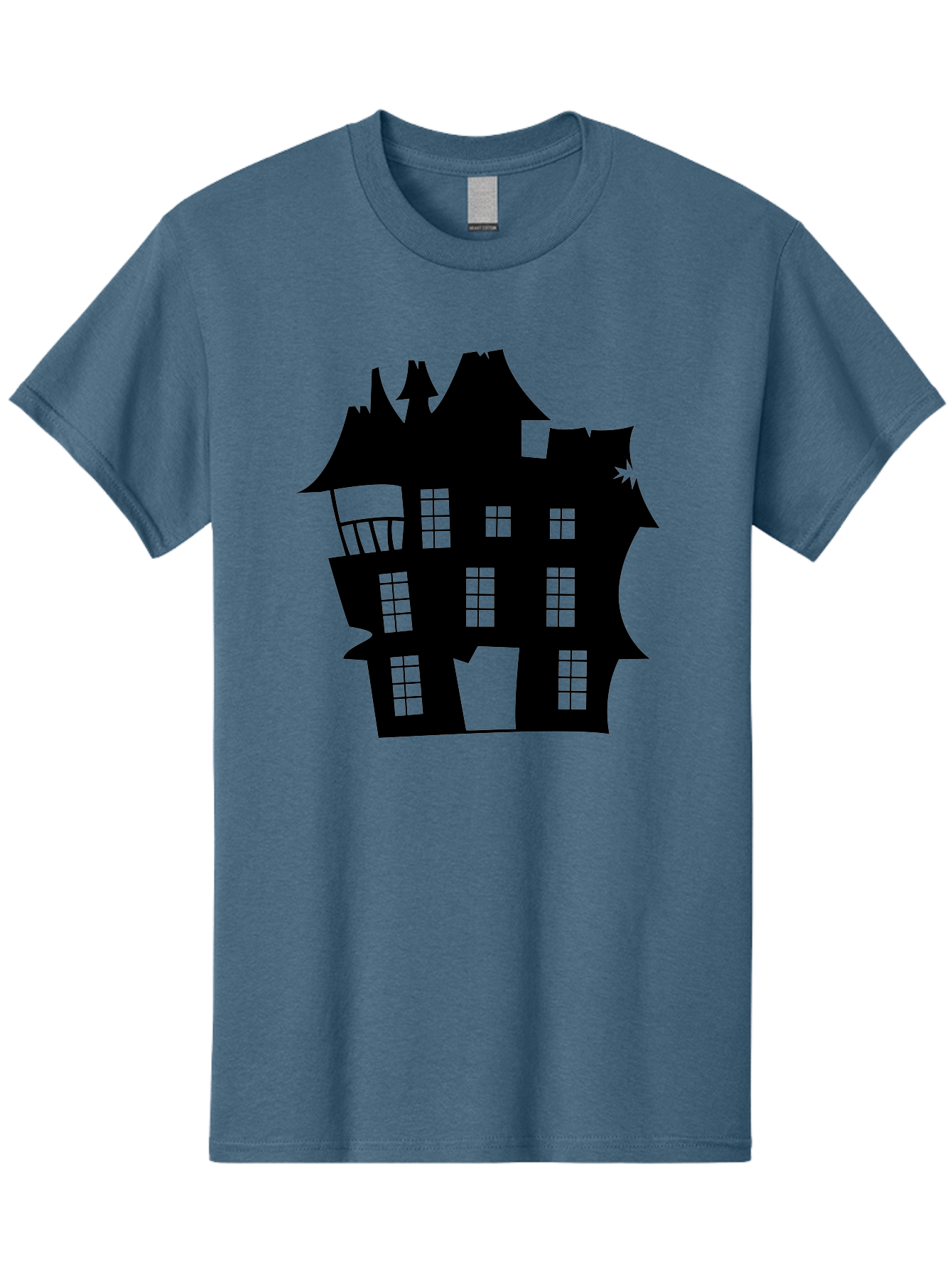 Haunted-House-Silhouette Men'S Graphic Tee, 100% Cotton, Comfortable Casual Summer Wear, Machine Washable, Haunted Mansion, Spooky Silhouette, Eerie Architecture, Creepy House, Haunted Building, Dark Atmosphere, Gothic Style, Mysterious Home Aab226
