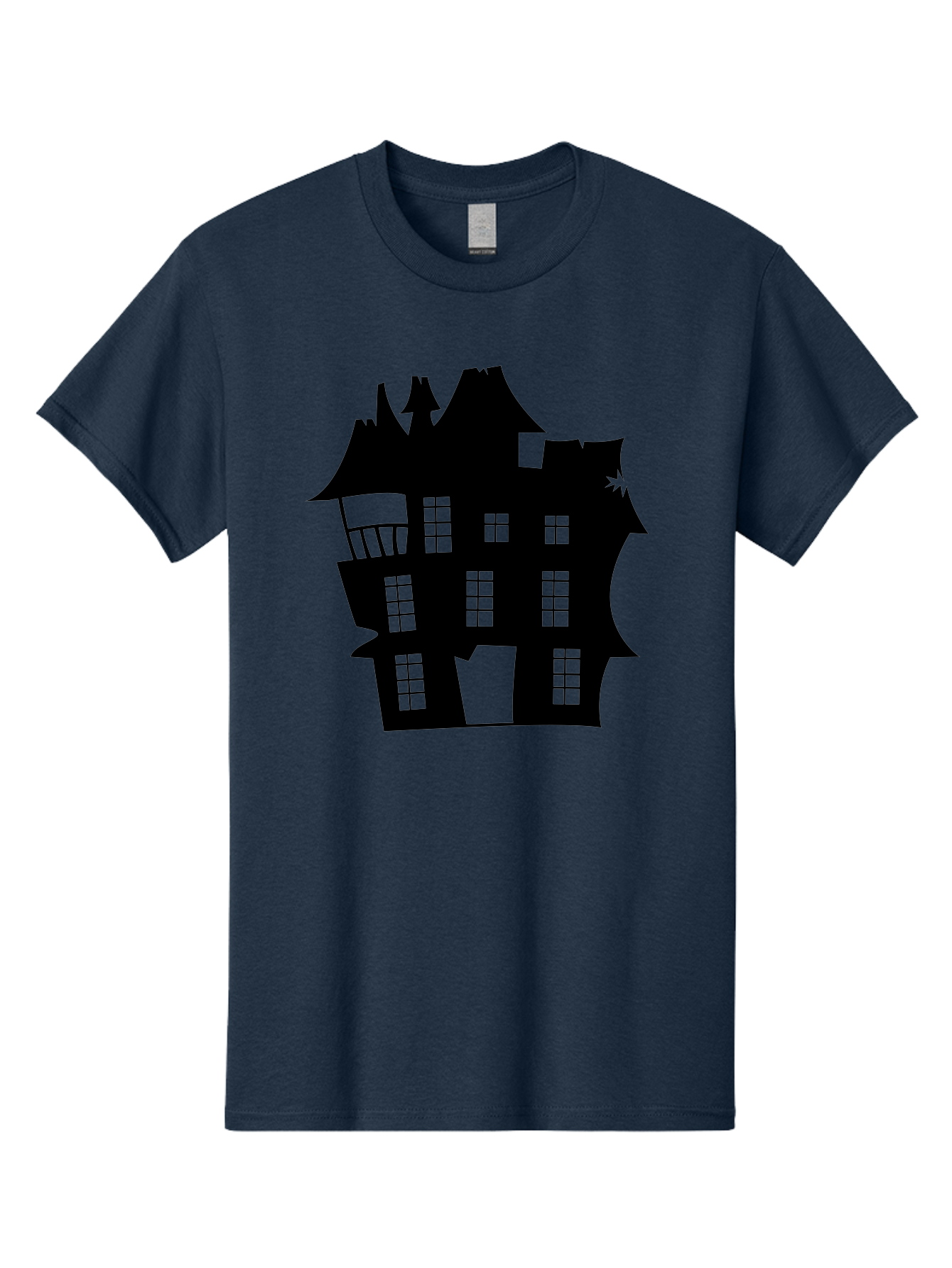 Haunted-House-Silhouette Men'S Graphic Tee, 100% Cotton, Comfortable Casual Summer Wear, Machine Washable, Haunted Mansion, Spooky Silhouette, Eerie Architecture, Creepy House, Haunted Building, Dark Atmosphere, Gothic Style, Mysterious Home Aab226