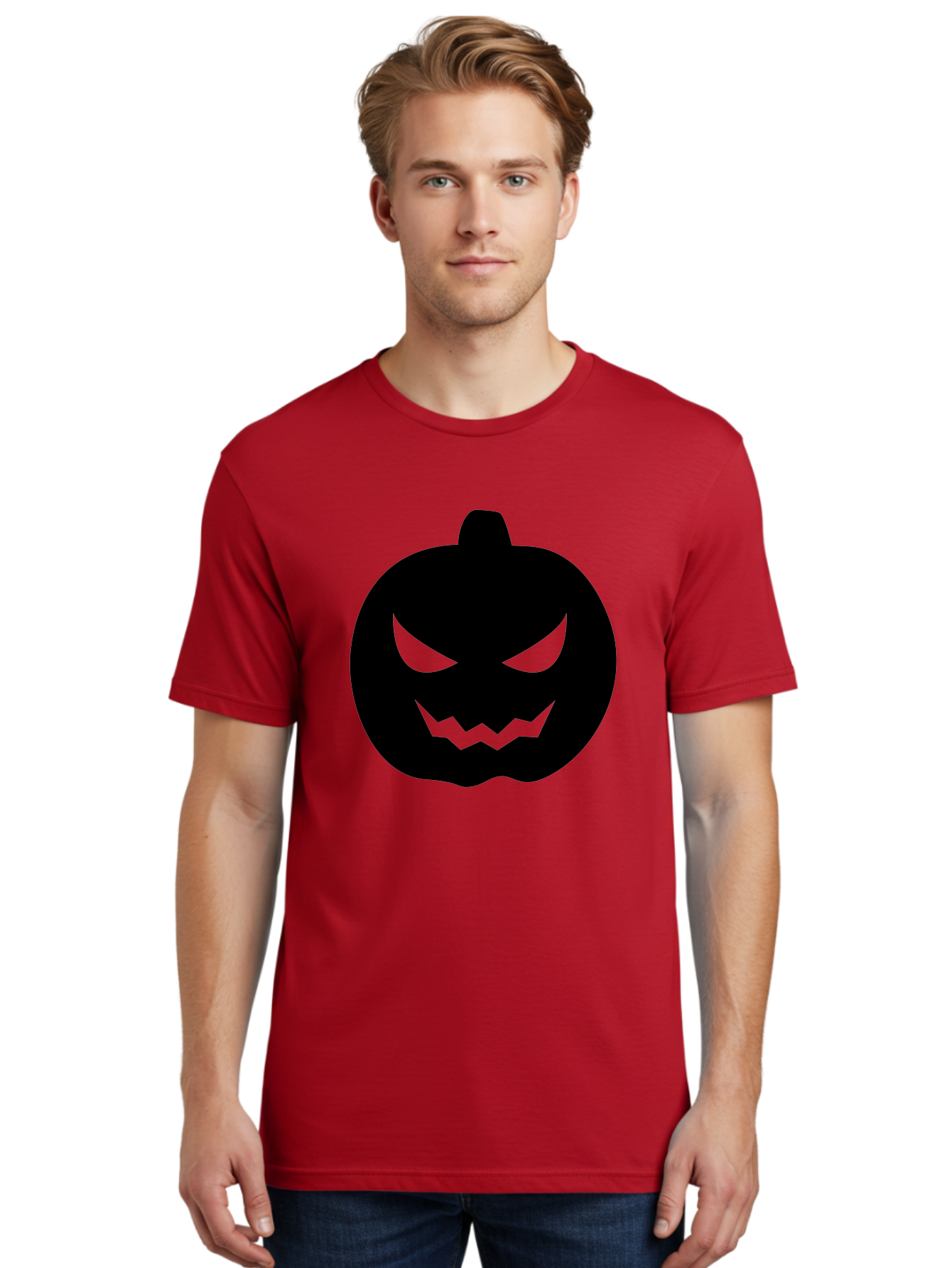 Jack-O-Lantern Men'S Graphic Tee, 100% Cotton, Comfortable Casual Summer Wear, Machine Washable, Halloween Pumpkin, Jack O Lantern, Spooky Face, Glowing Eyes, Menacing Grin, Autumn Decor, Fall Festival, Holiday Symbol, Scary Pumpkin, Aab230