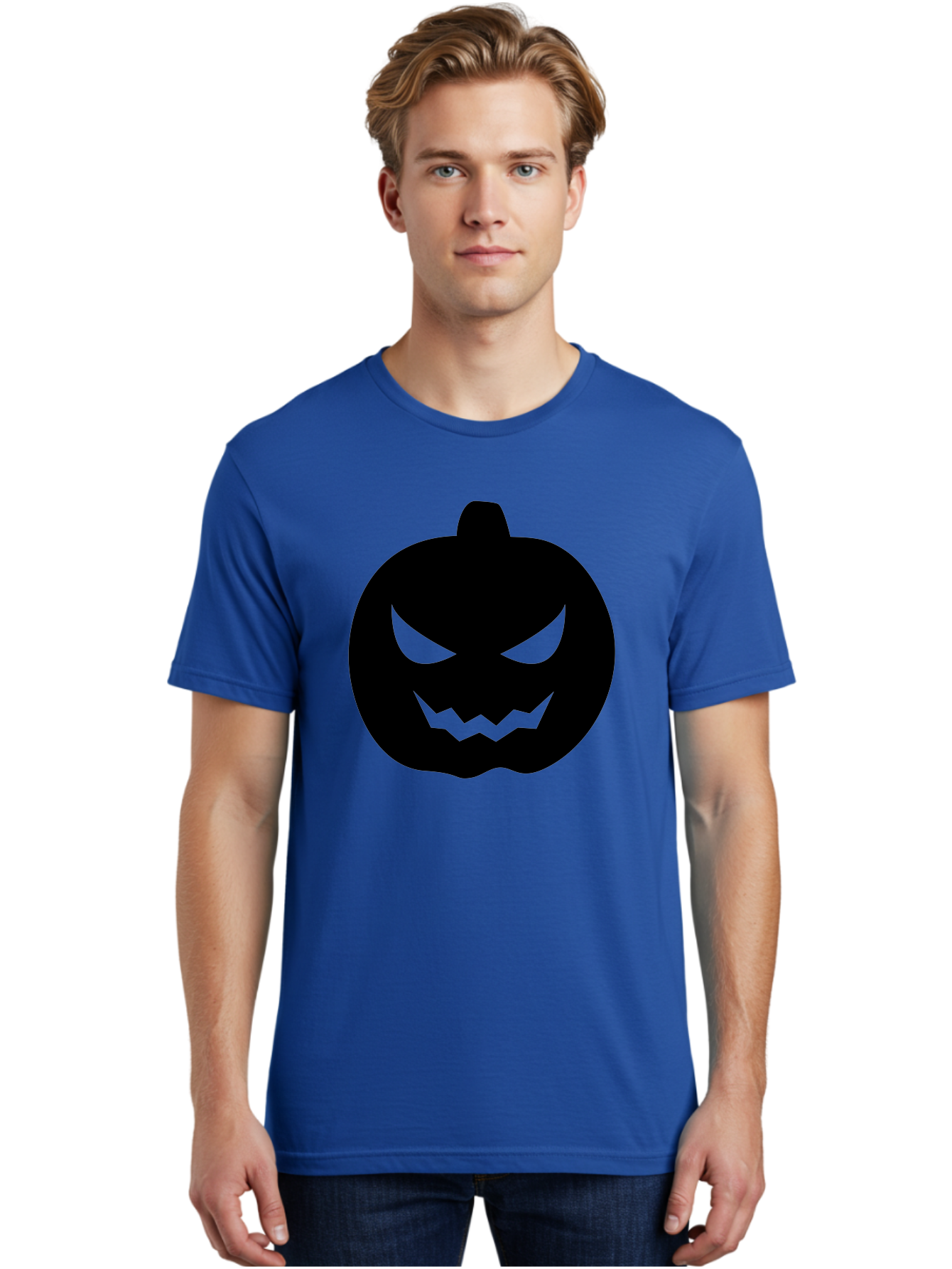 Jack-O-Lantern Men'S Graphic Tee, 100% Cotton, Comfortable Casual Summer Wear, Machine Washable, Halloween Pumpkin, Jack O Lantern, Spooky Face, Glowing Eyes, Menacing Grin, Autumn Decor, Fall Festival, Holiday Symbol, Scary Pumpkin, Aab230