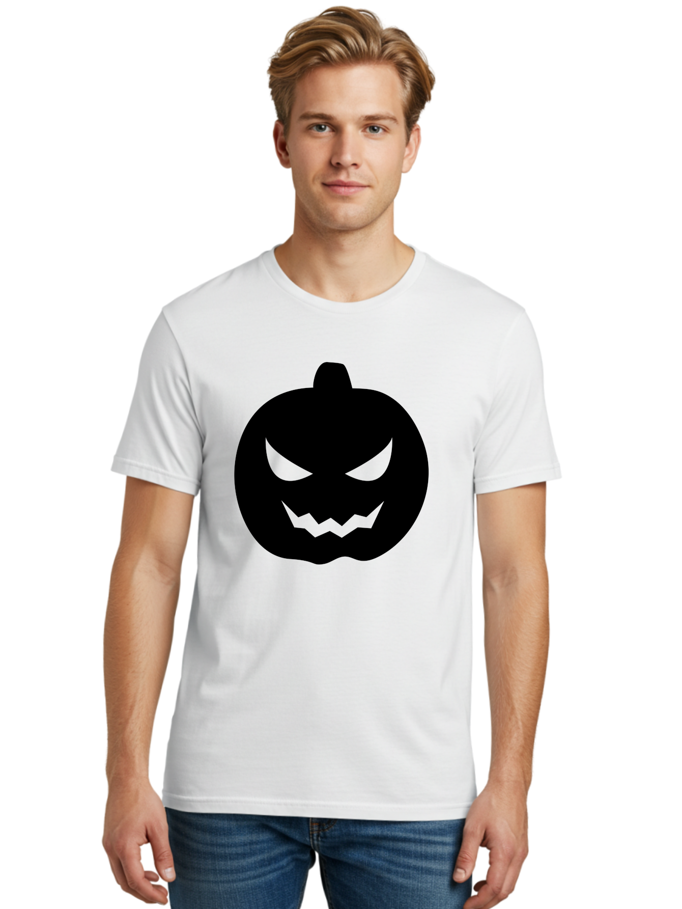 Jack-O-Lantern Men'S Graphic Tee, 100% Cotton, Comfortable Casual Summer Wear, Machine Washable, Halloween Pumpkin, Jack O Lantern, Spooky Face, Glowing Eyes, Menacing Grin, Autumn Decor, Fall Festival, Holiday Symbol, Scary Pumpkin, Aab230