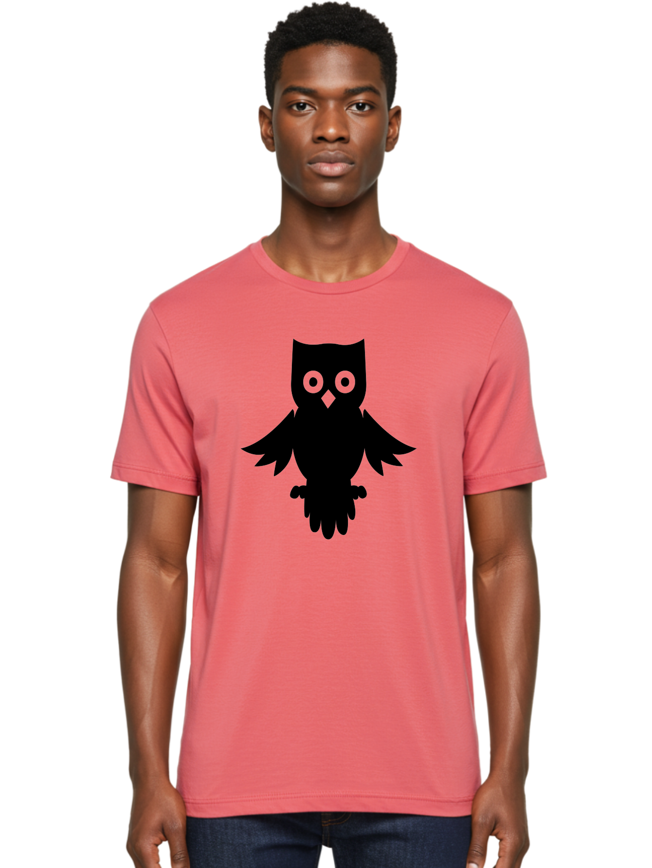 Owl-Silhouette Men'S Graphic Tee, 100% Cotton, Comfortable Casual Summer Wear, Machine Washable, Owl Silhouette, Black Owl, Green Eyes, Diamond Beak, Wingspan, Nocturnal Bird, Wise Animal, Cartoon Style, Simple Design, Owl Art Aab231