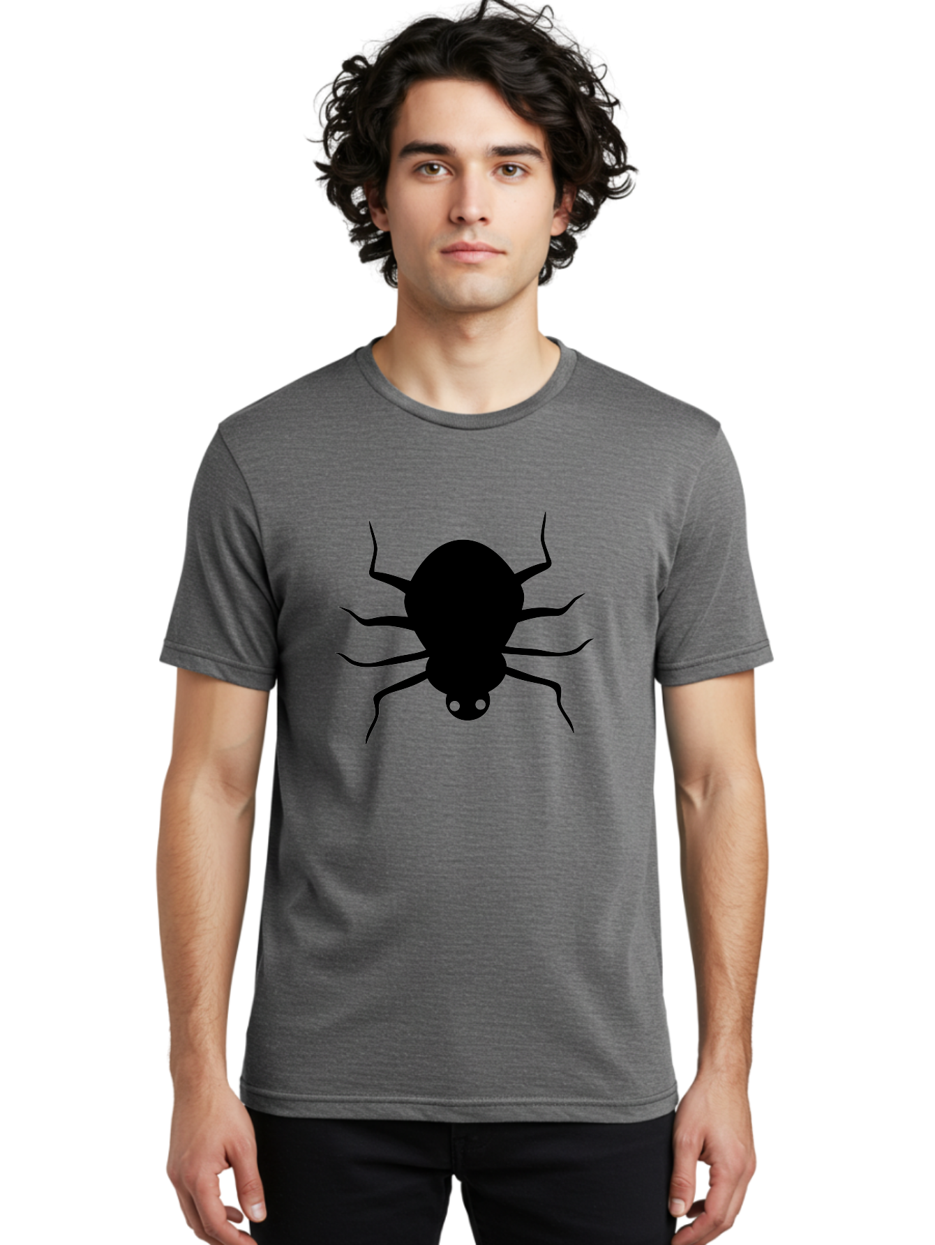 Spider-Silhouette Men'S Graphic Tee, 100% Cotton, Comfortable Casual Summer Wear, Machine Washable, Black Spider Silhouette, Spider Icon, Arachnid Symbol, Creepy Crawlers, Eight-Legged Creature, Menacing Silhouette, Simple Design, Aab234